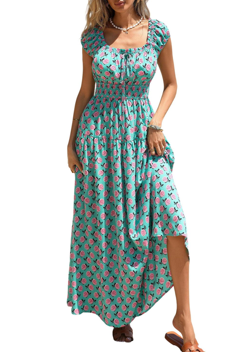 PRETTYGARDEN Boho Maxi Dresses for Women  Summer Floral Wedding Guest Dress Resort Wear Spring Long Flowy Beach Sundress