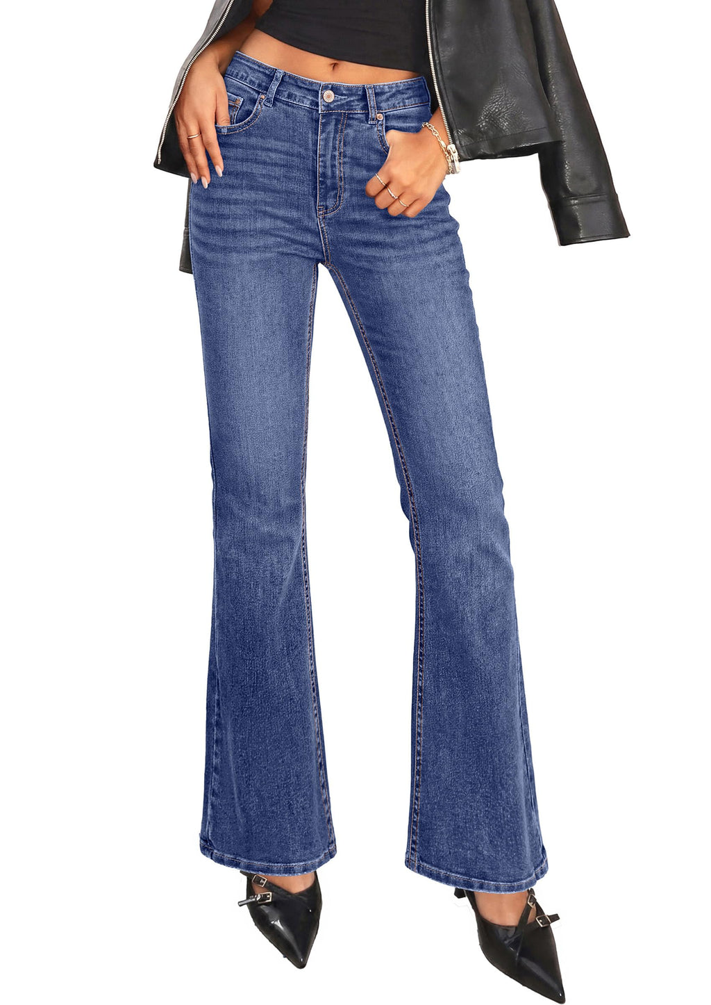 PRETTYGARDEN Womens Bootcut Denim Jeans Wide Leg Pants | Stretchy, High Waisted Rise, Flare Bell Bottom, Pockets, Trendy Casual, Going Out Outfits, Fall Winter Fashion Clothing