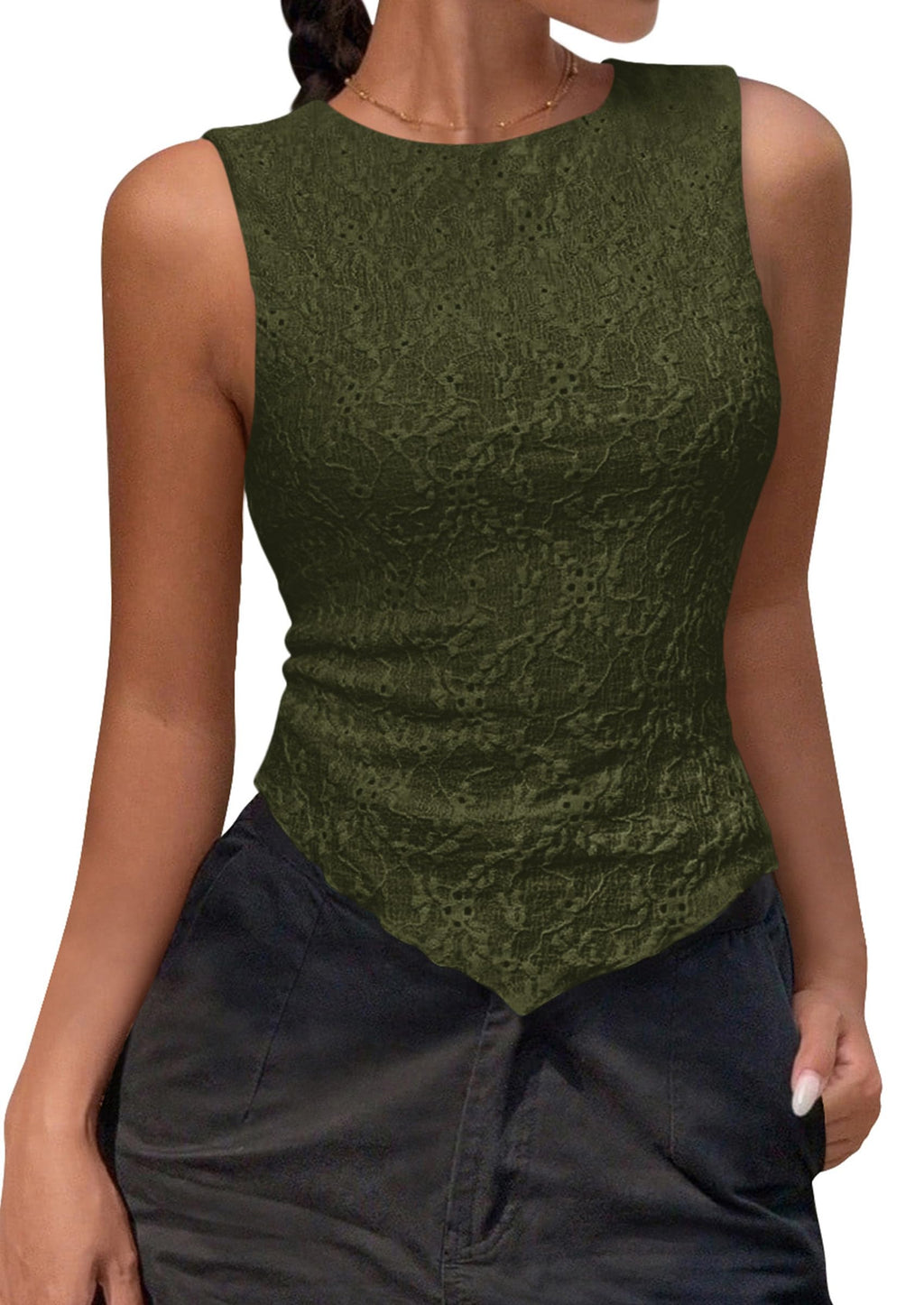 NALANISA Womens Cute Tank Tops Summer Trendy  Crochet Slim Fitted Textured Sleeveless Asymmetrical Going Out Y2K T-Shirts