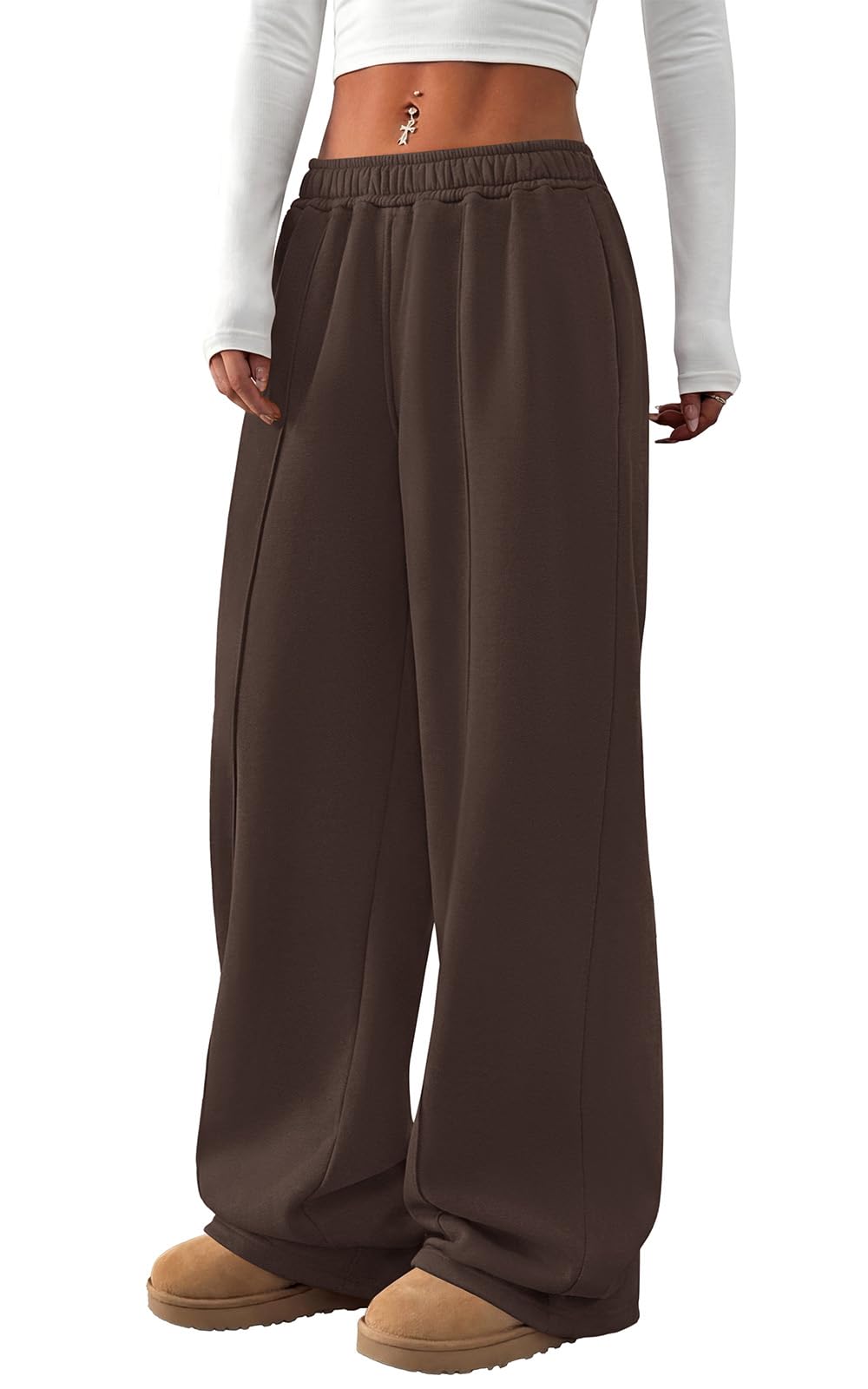 PRETTYGARDEN Fall Womens Sweatpants Baggy Wide Leg Pants with Pockets | Elastic Waist Loose Lounge Pants for Women, Tailored Soft Cotton Sweatpants Women, Fashion Y2k Outfits, Jogger Sweatpant