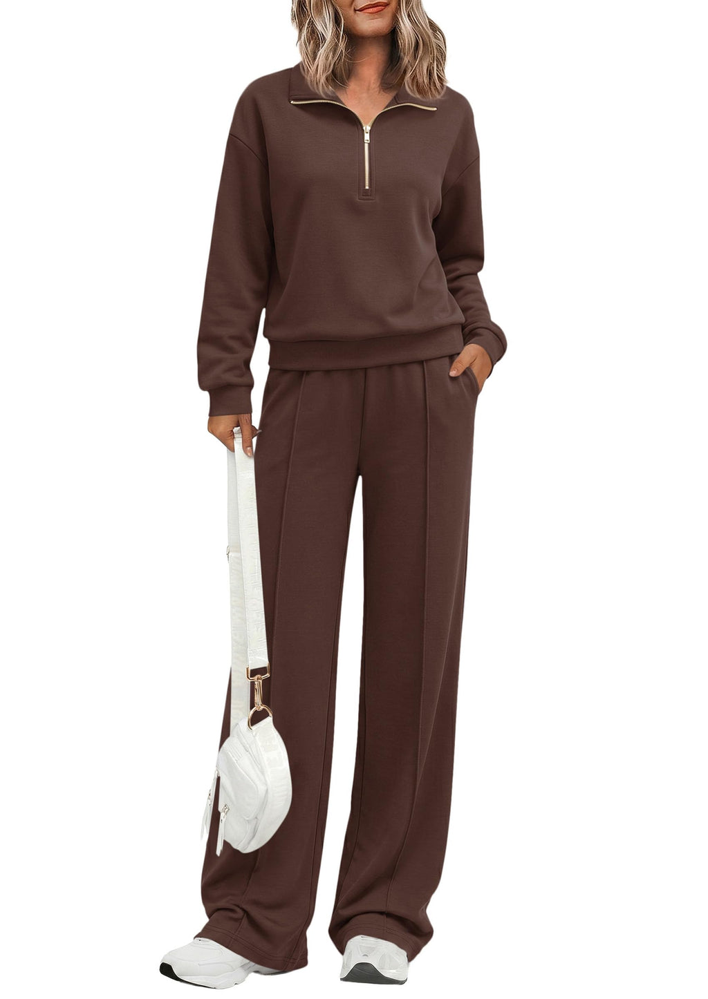 PRETTYGARDEN Women's Lounge Sets 2 Piece Outfits Sweatsuits | Half Zip Pullover Sweatshirts, Wide Leg Pants Pockets, Matching Workout Tracksuits, Airport Travel Resort Wear, Fall Clothes