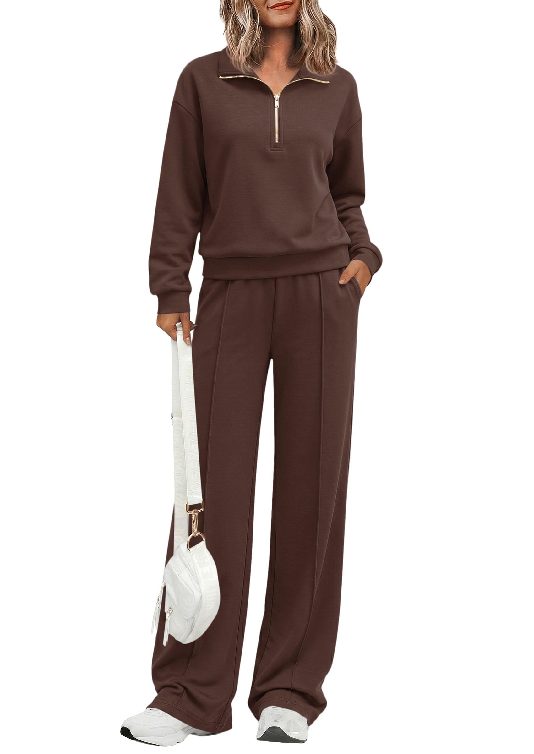 PRETTYGARDEN Women's Lounge Sets 2 Piece Outfits Sweatsuits | Half Zip Pullover Sweatshirts, Wide Leg Pants Pockets, Matching Workout Tracksuits, Airport Travel Resort Wear, Fall Clothes