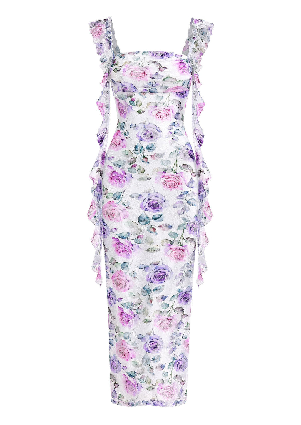 PRETTYGARDEN Floral Dress for Women  Summer Formal Ruched Lace Ruffle Spring Cocktail Wedding Guest Maxi Long Dresses