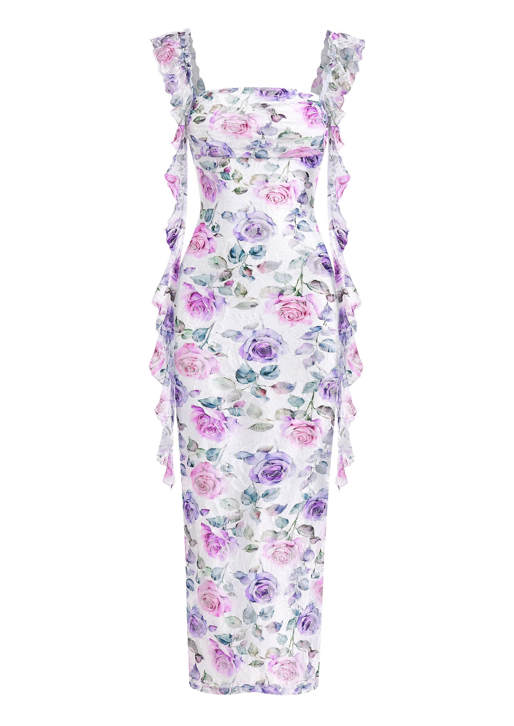 PRETTYGARDEN Floral Dress for Women  Summer Formal Ruched Lace Ruffle Spring Cocktail Wedding Guest Maxi Long Dresses