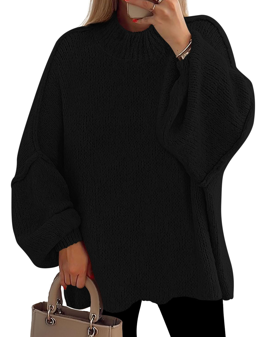PRETTYGARDEN Women's 2026 Fall Oversized Sweaters Chunky Knit Mock Neck Long Sleeve Casual Trendy Pullover Winter Clothes