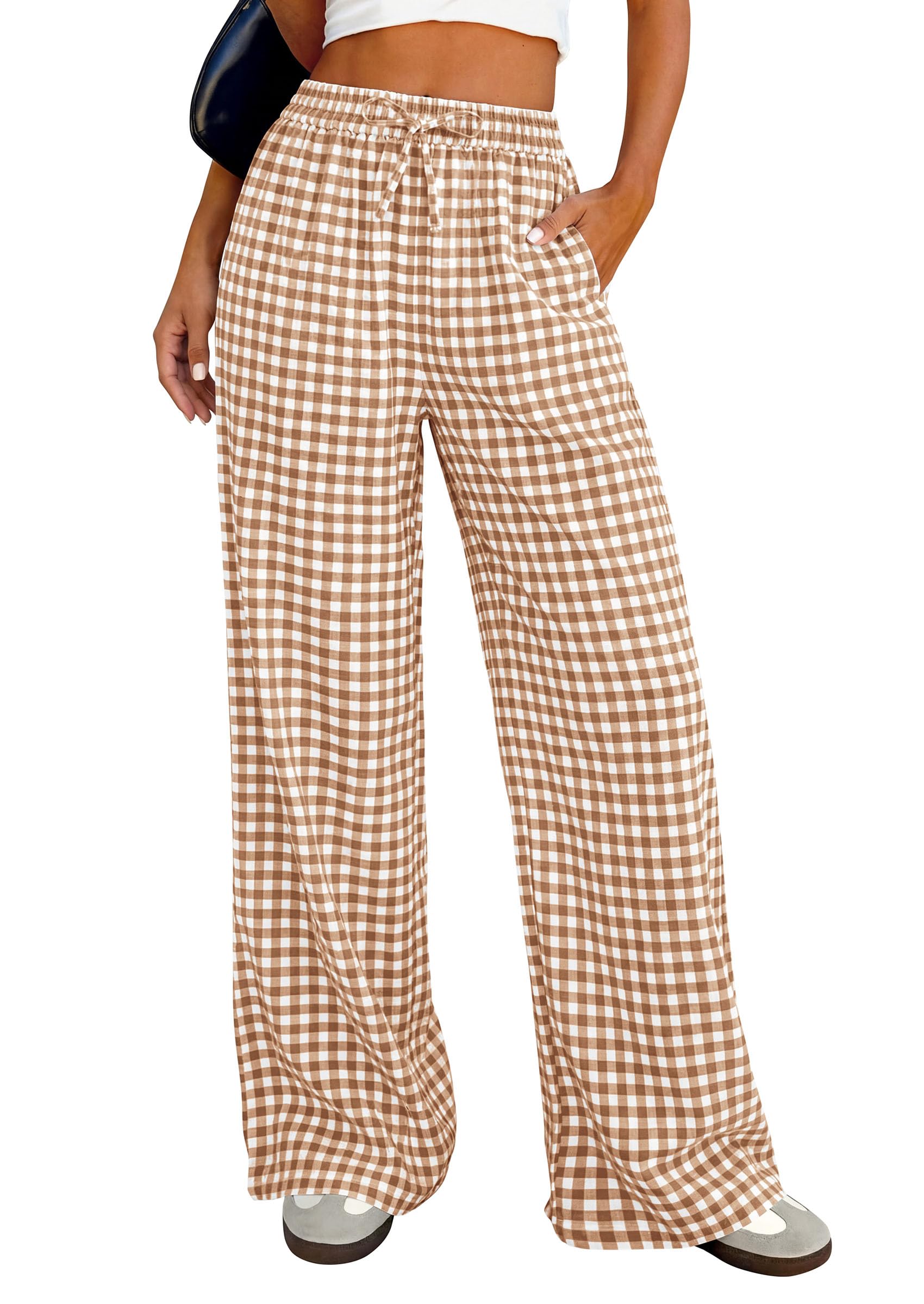 PRETTYGARDEN Women's Wide Leg Gingham Lounge Pants Summer  Casual Plaid Trousers Spring Y2K Clothes Comfy Pajama Bottoms