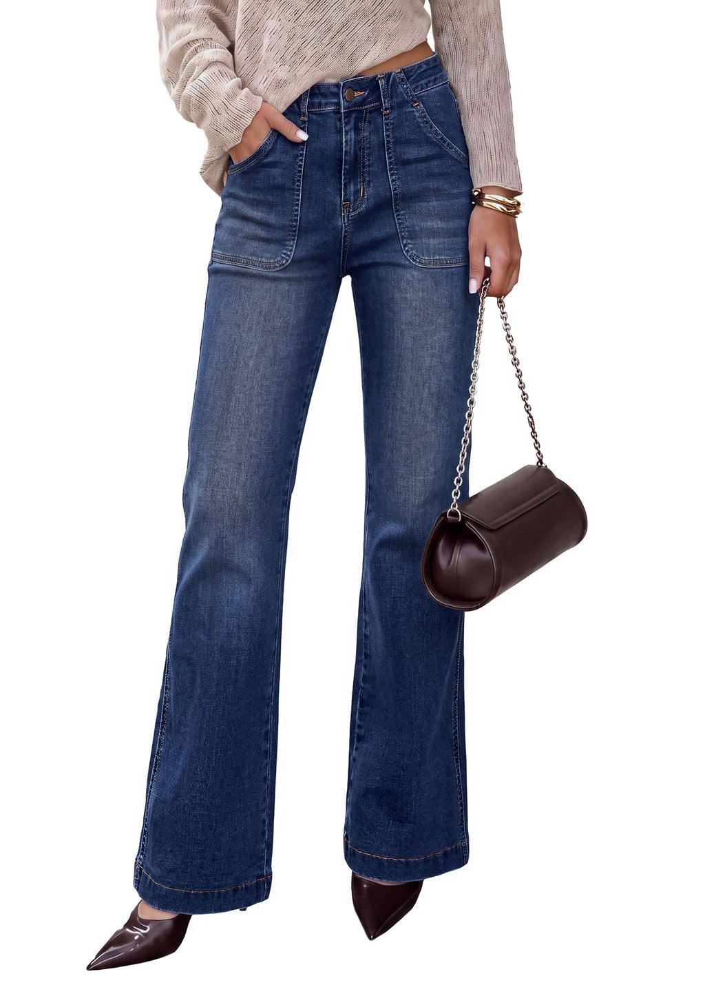 PRETTYGARDEN Womens High Waisted Wide Leg Jeans Demin Pants