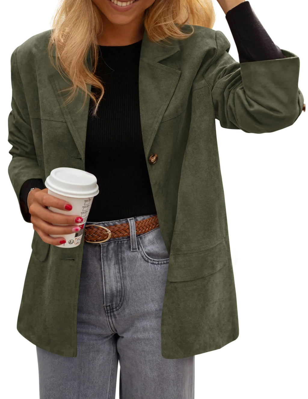 PRETTYGARDEN Women's Faux Suede Western Blazer Jacket