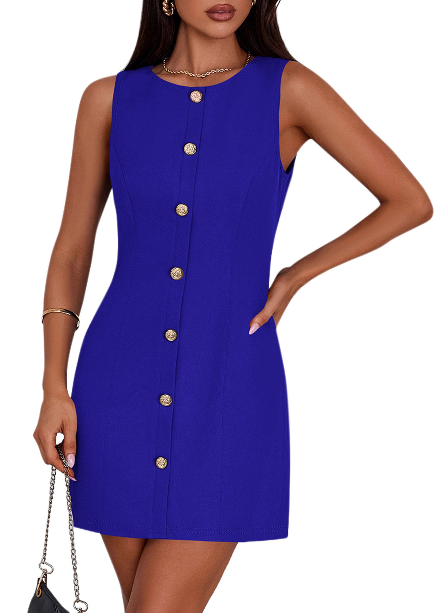 PRETTYGARDEN Work Dresses for Women  Summer Business Formal Short Dress Sleeveless Button Down Elegant Office Outfits