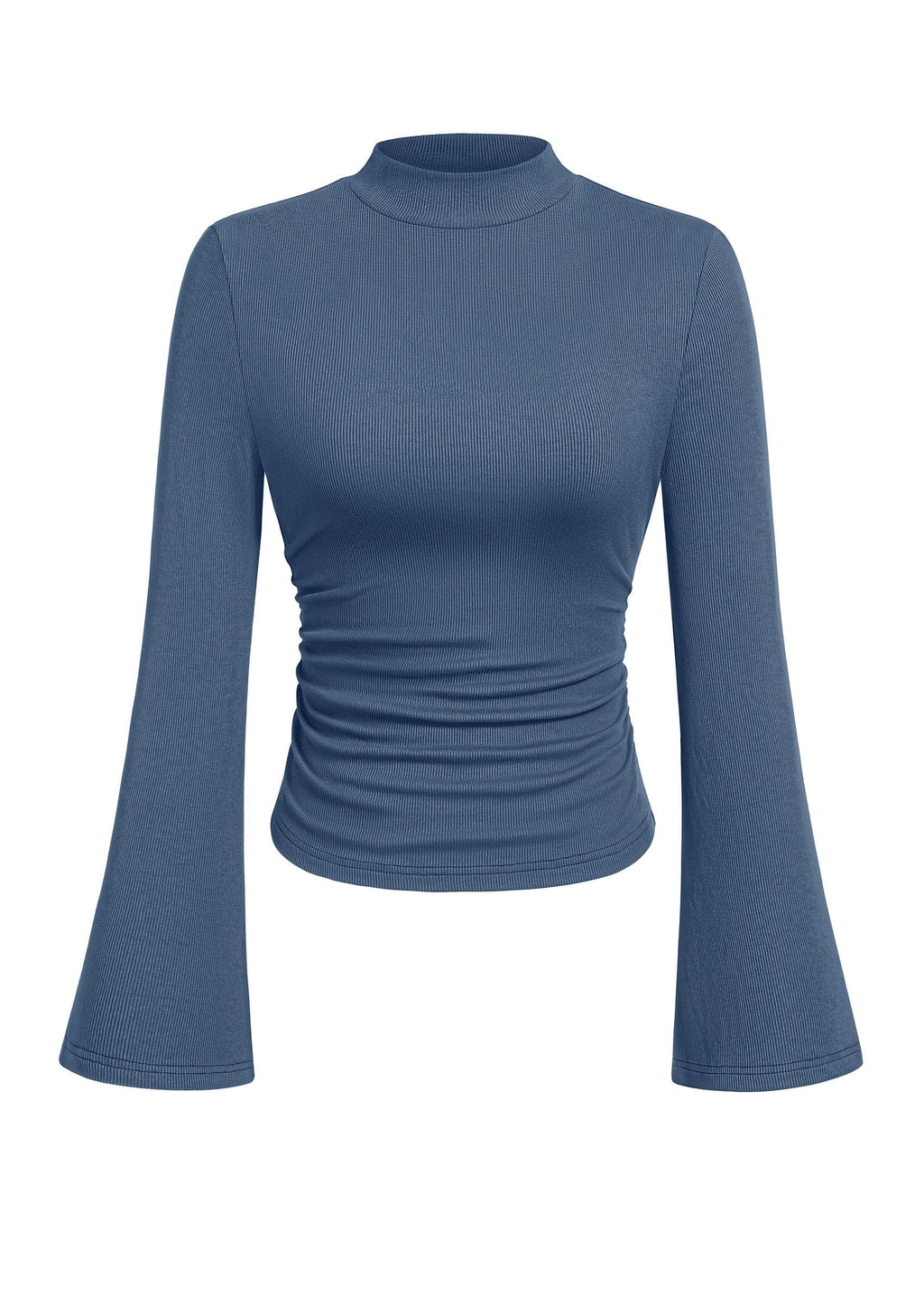 PRETTYGARDEN Womens Long Bell Sleeve Mock Neck Ribbed Tops