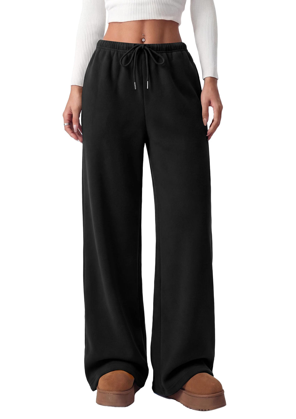 PRETTYGARDEN Womens Wide Leg Sweatpants Fleece Lounge Pants | Elastic Drawstring Waist,Baggy Jogger Yoga Sweat pants,Pockets,Fall Winter Clothes,Loose Daily Casual & Loungewear Trousers