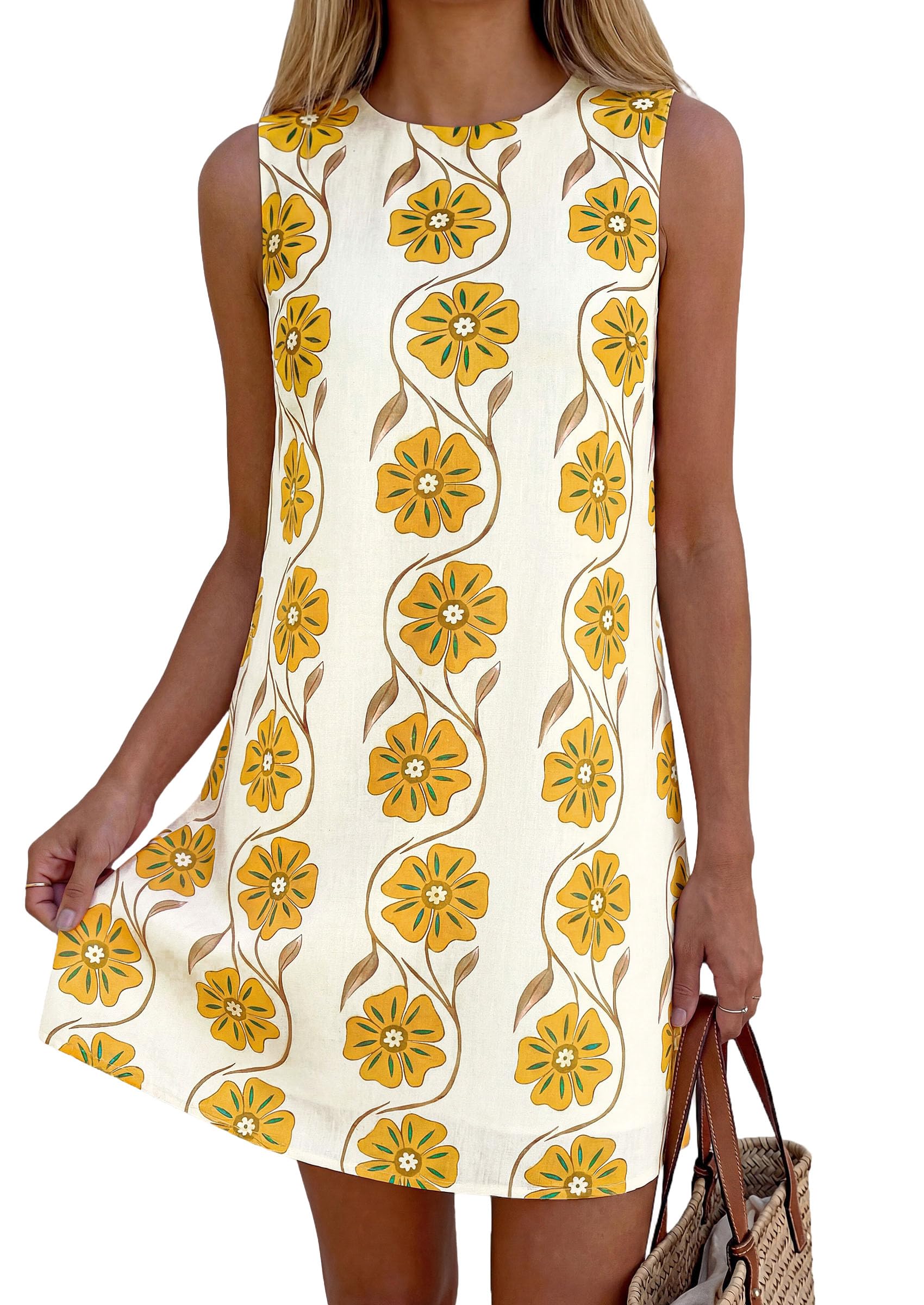 PRETTYGARDEN Sundresses for Women Summer Elegant Floral A Line Short Party Dress Beach Vacation Clothes