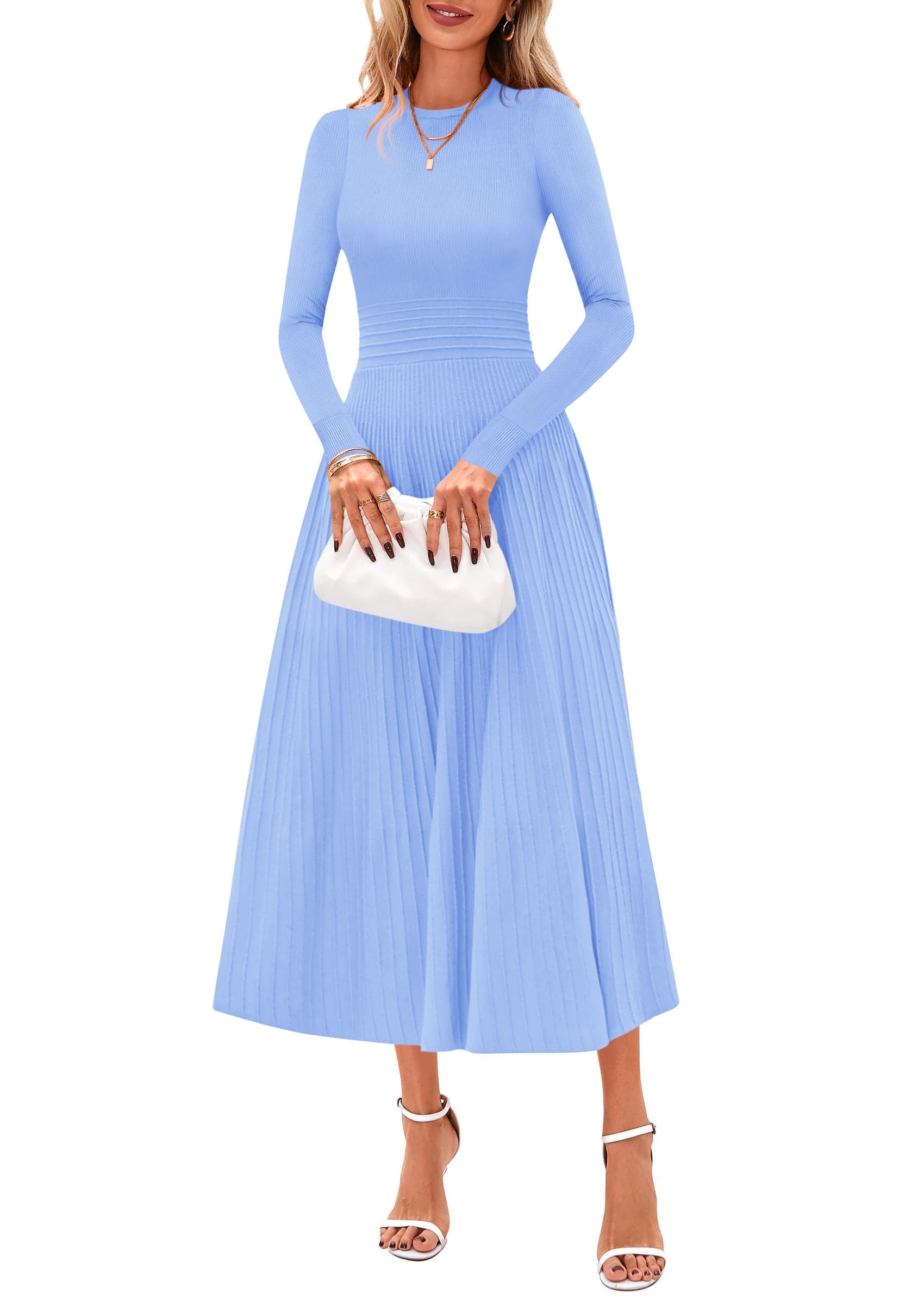 PRETTYGARDEN Womens Sweater Dress  Long Sleeve Elegant Knit A Line Fall Wedding Guest Cocktail Midi Winter Dresses
