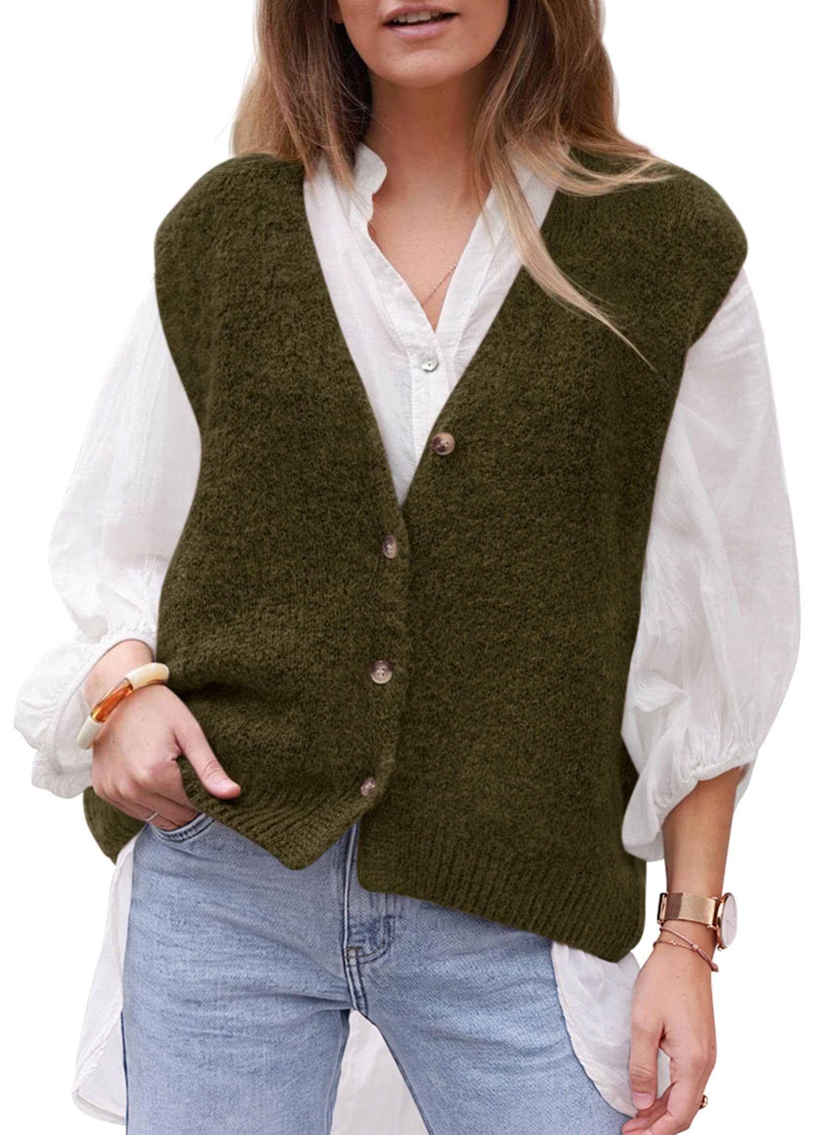 PRETTYGARDEN Womens Fall Sleeveless Button Down Sweater Vest | Soft Knit Fabric, Fashion Deep V Neck, Casual Loose Fit Sweater, Going Out Outfits, 2026 Trendy Winter Clothes