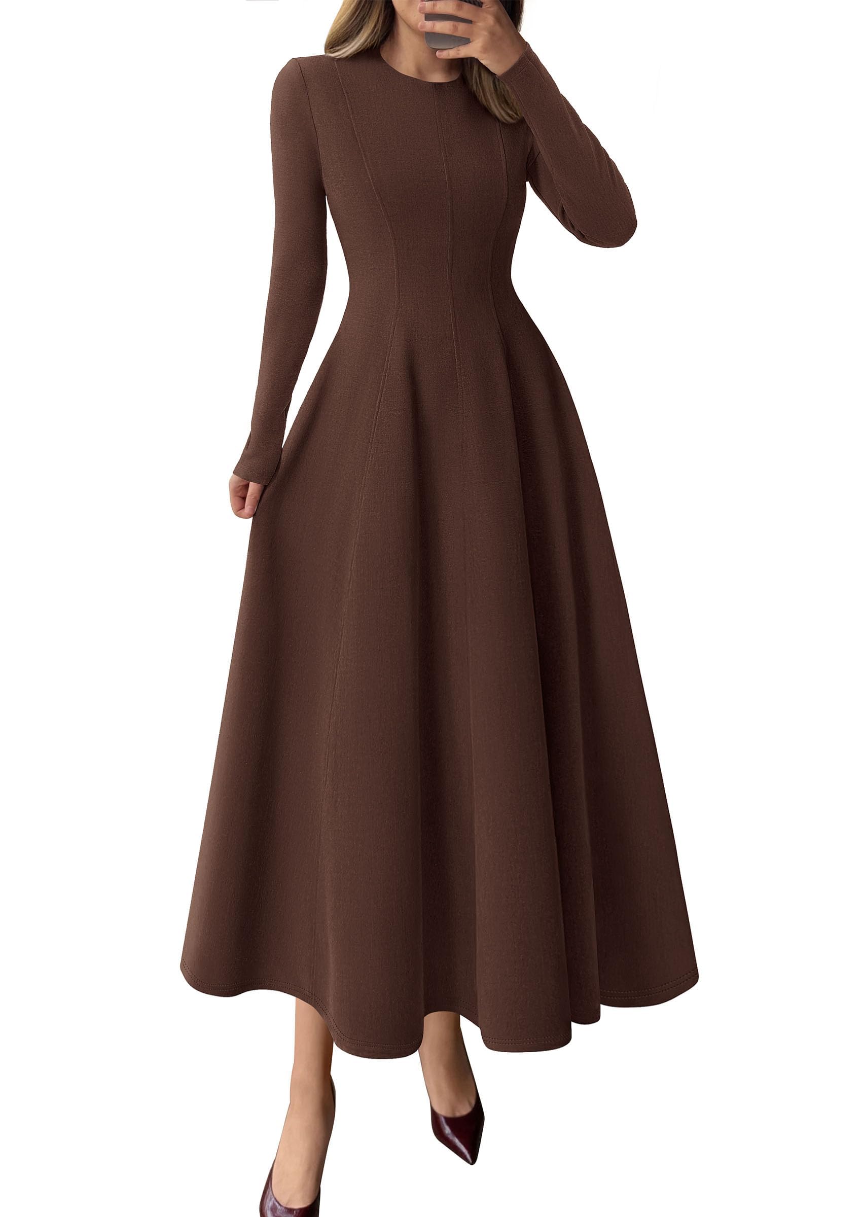 PRETTYGARDEN Cocktail Dresses for Women  Elegant Classy Fall Long Sleeve Midi A Line Flowy Modest Winter Party Dress
