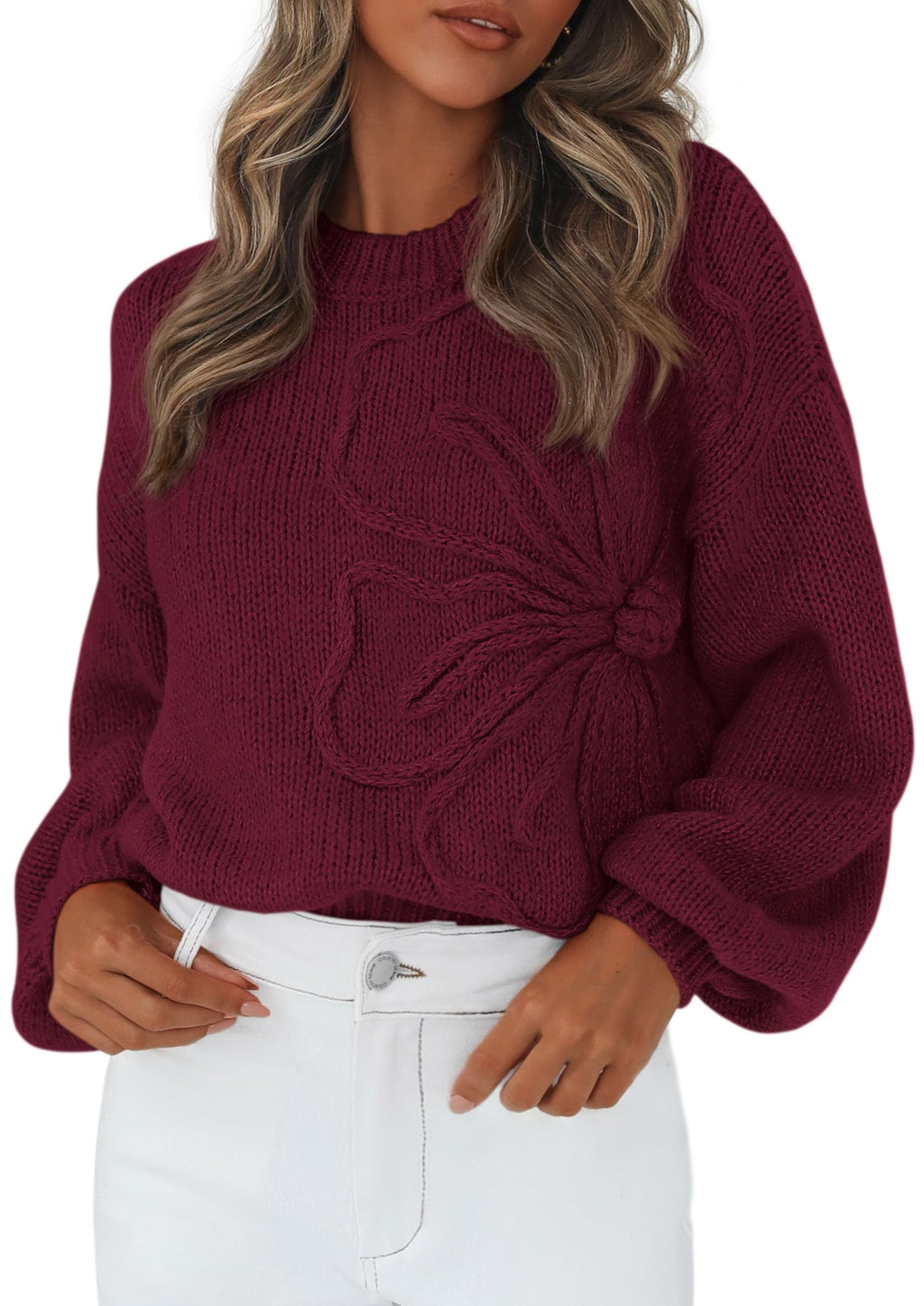 PRETTYGARDEN Womens Sweaters  Fall Fashion Long Sleeve Crewneck Floral Knit Pullover Sweater Tops Winter Clothes