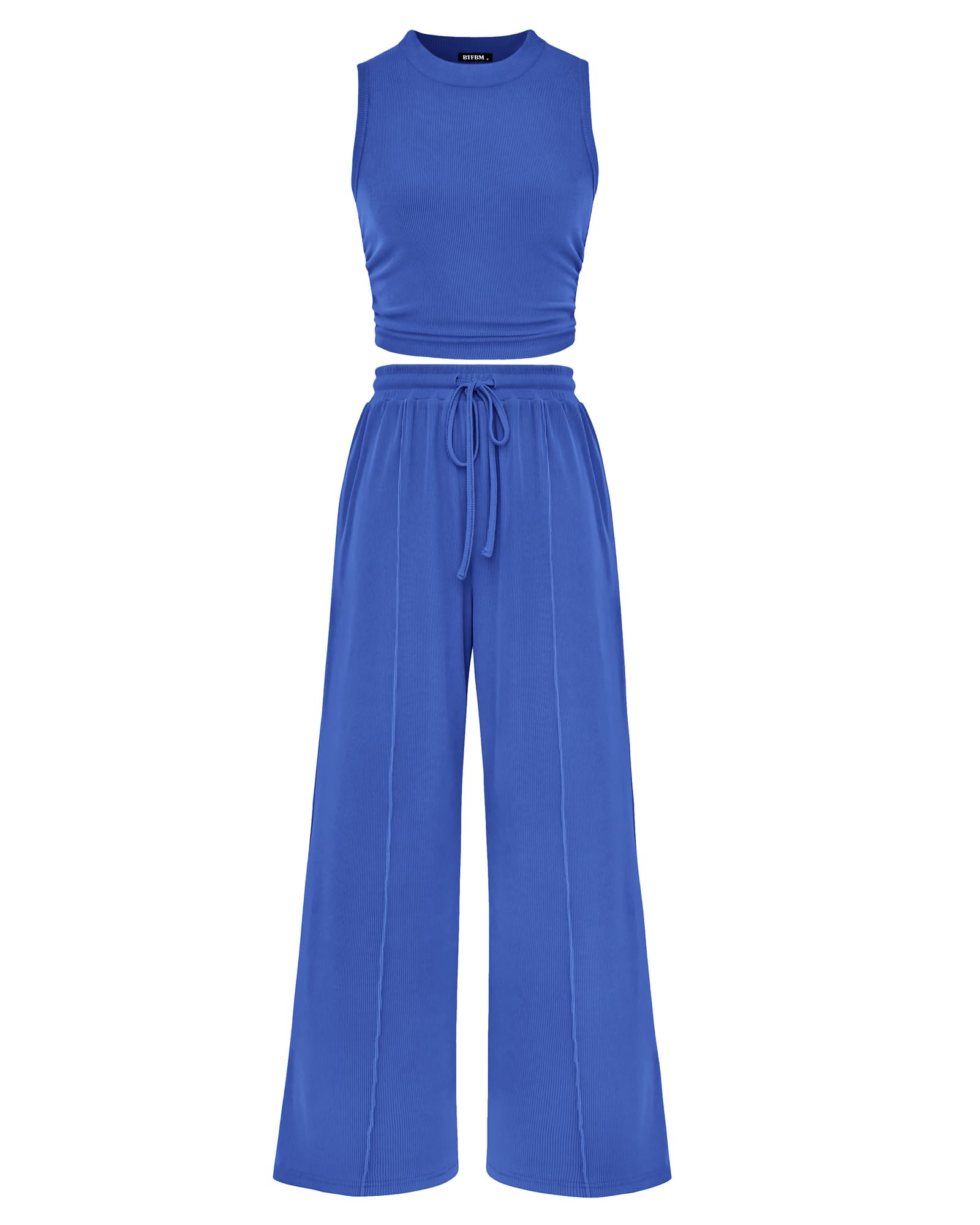 BTFBM Summer Outfits For Women Cropped Sleeveless Tank Tops Wide Leg Pants 2 Piece Sets Beach Lounge Set Clothing