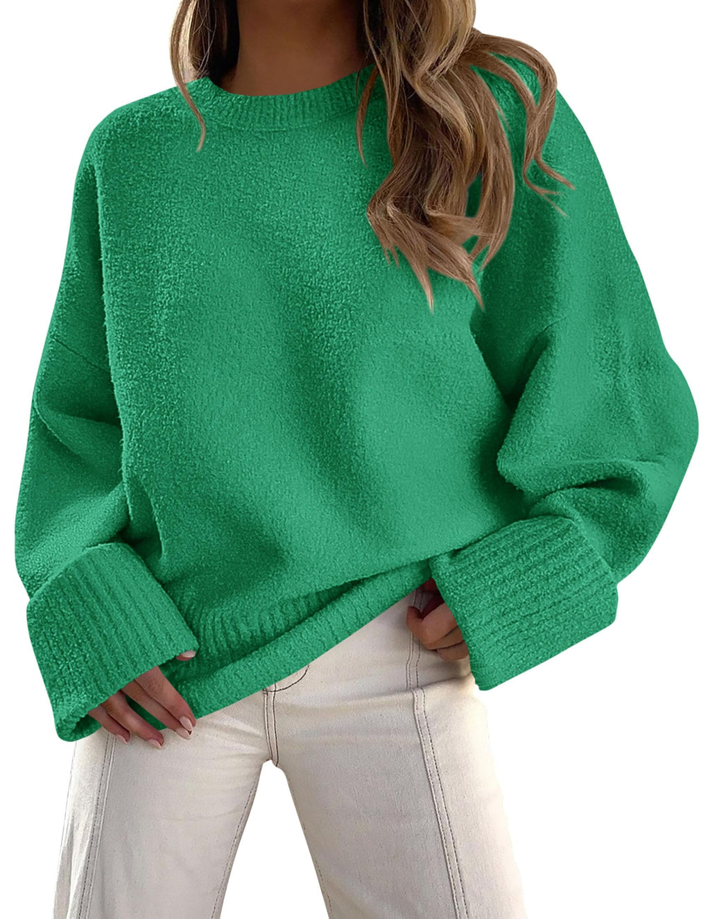 PRETTYGARDEN Women's Fall Oversized Sweaters Casual Crewneck Pullover Long Sleeve Fuzzy Chunky Knit Tops Blouse