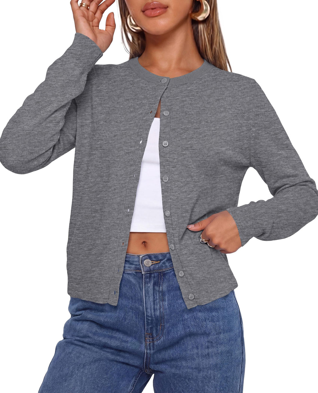 PRETTYGARDEN Lightweight Cardigans for Women Knit Sweaters Long Sleeve Button Down Shirts, Casual Work Office Going Out Tops, Fall Winter Layering Clothes, Bolero Shrugs for Dresses