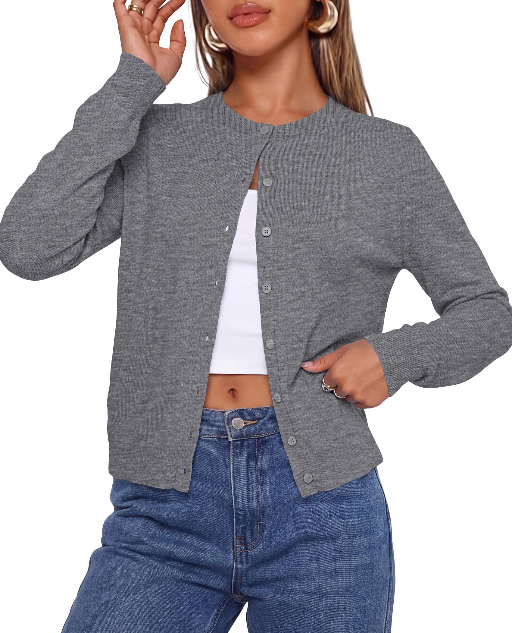 PRETTYGARDEN Lightweight Cardigans for Women Knit Sweaters Long Sleeve Button Down Shirts, Casual Work Office Going Out Tops, Fall Winter Layering Clothes, Bolero Shrugs for Dresses