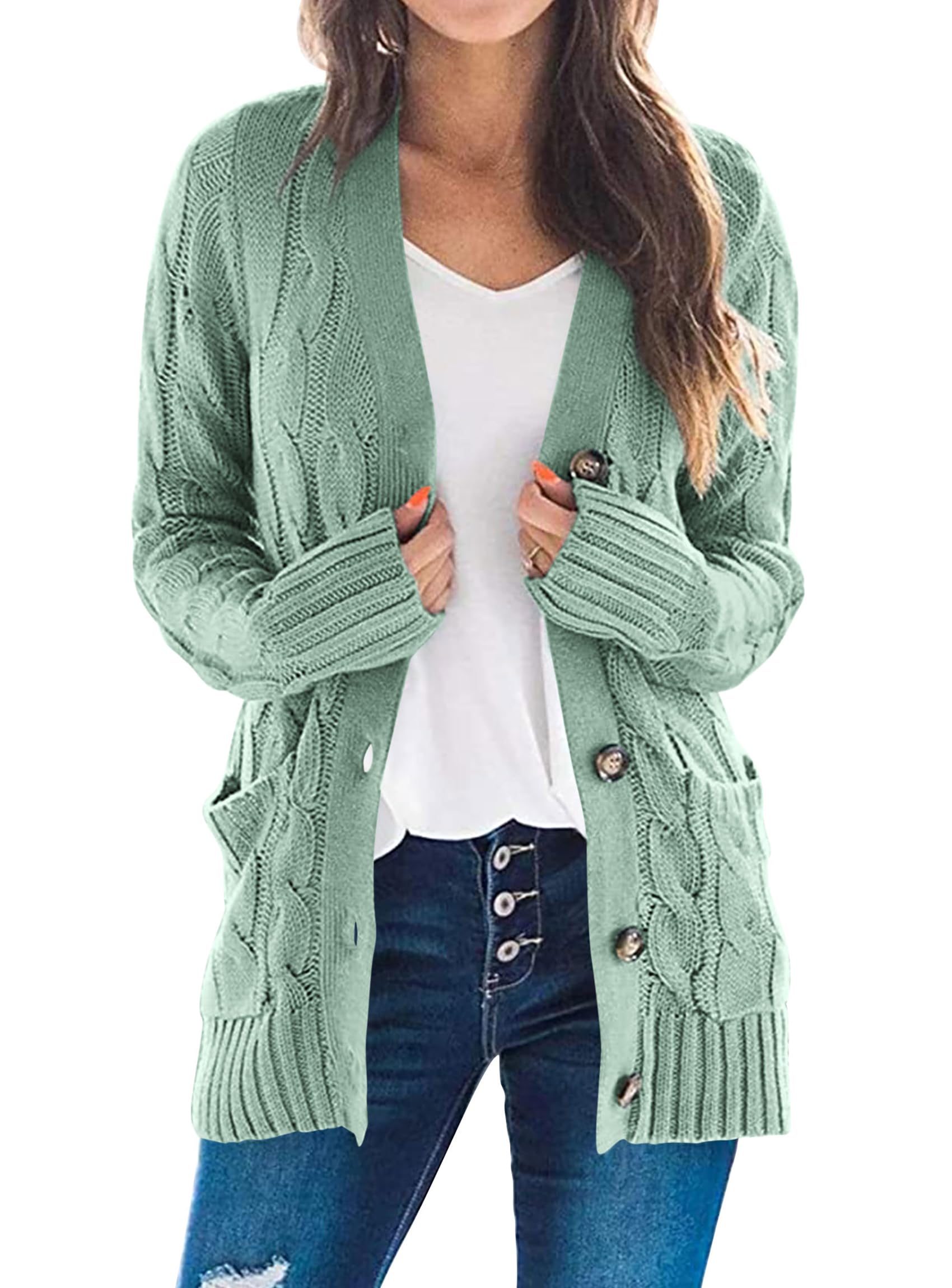 PRETTYGARDEN Women's Open Front Cardigan Sweaters Fall Fashion Button Down Cable Knit Chunky Winter Clothing Outerwear Coats