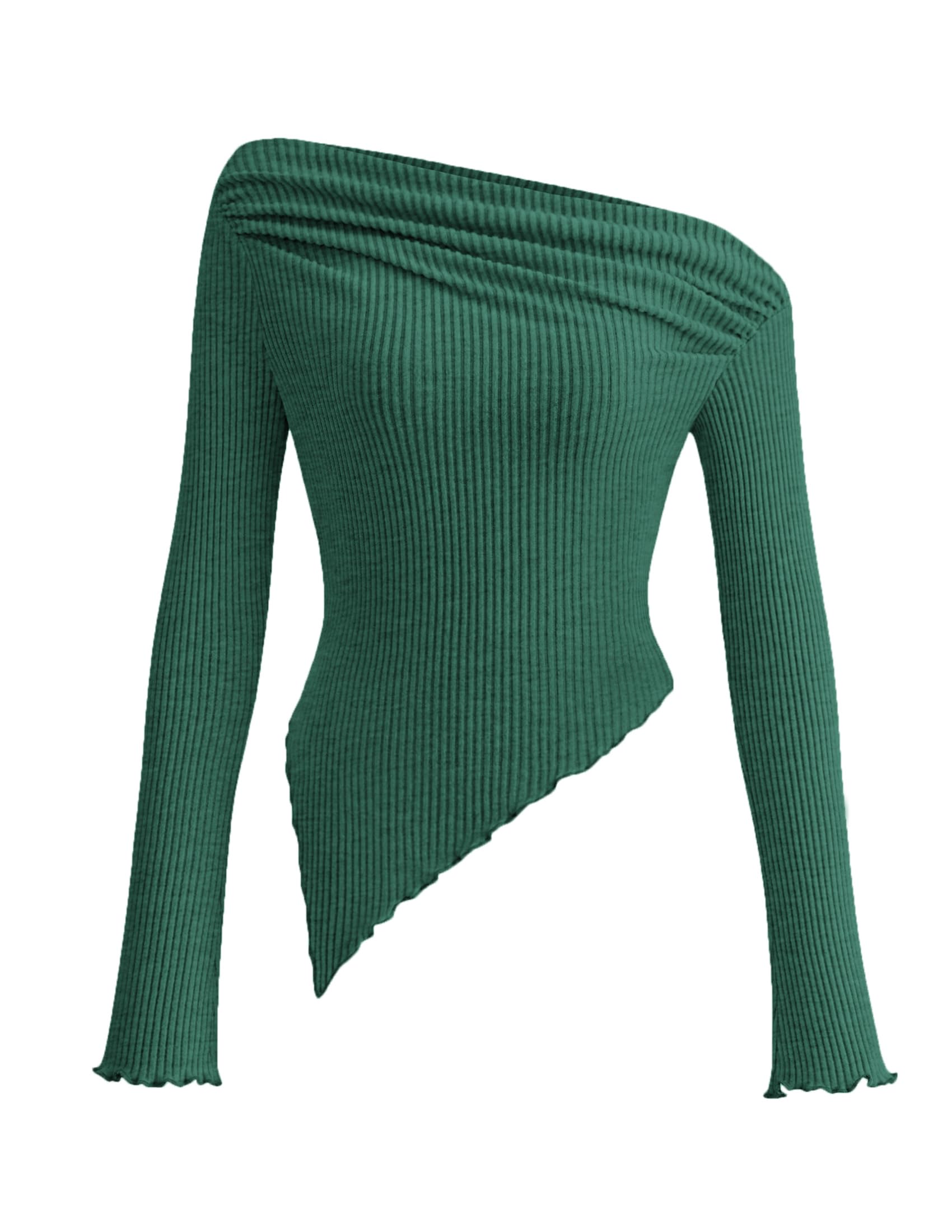 PRETTYGARDEN Women's Spring Long Sleeve Y2K Crop Top Trendy Off Shoulder Asymmetrical Fitted Knit Tee Shirts Going Out Tops