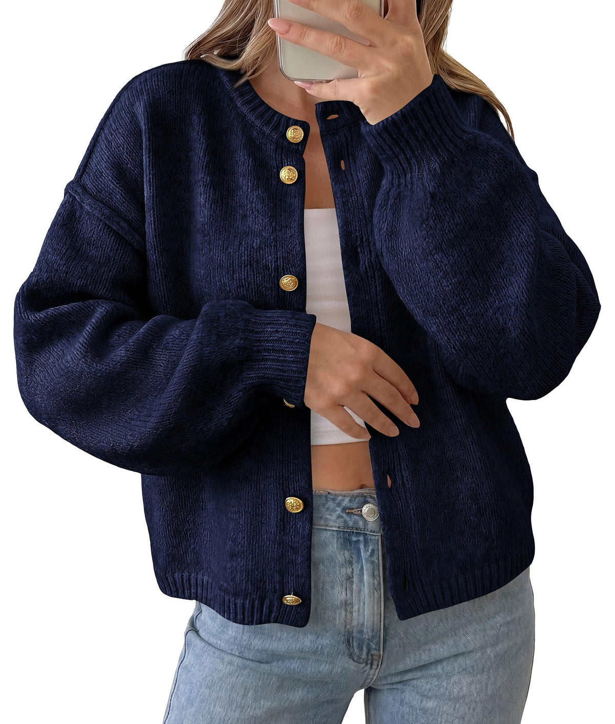 PRETTYGARDEN Women's Button up Chunky Knit Cardigan Sweaters Crew Neck, Long Sleeve, Oversized Sweaters, Relaxed Fit, Soft Cozy Casual Outerwear, Fall Outfits, Winter Fashion Clothing