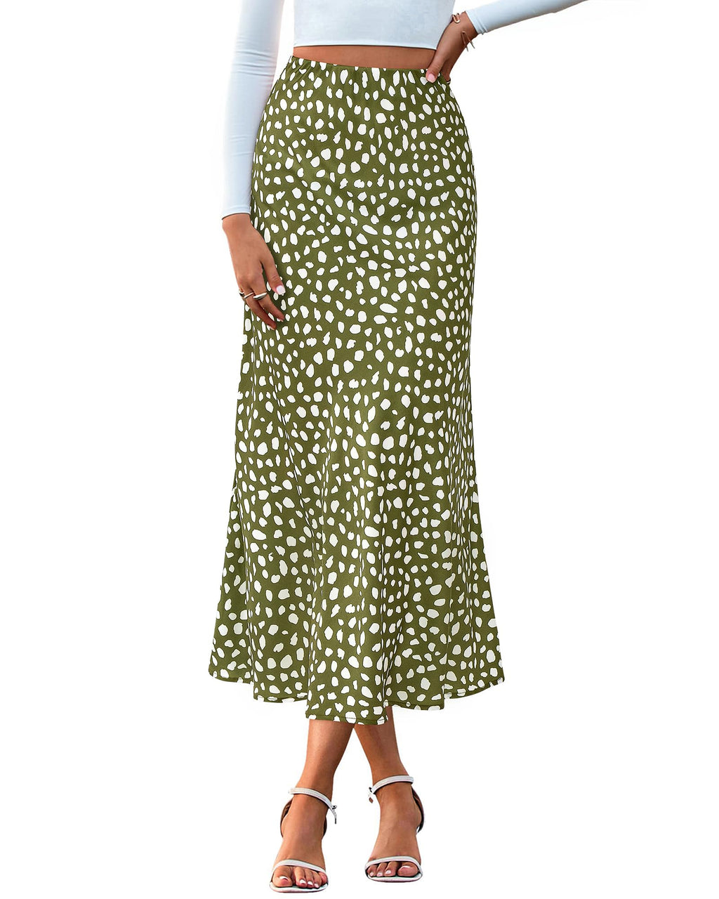 BTFBM Satin Skirts for Women Trendy Spring Summer High Waisted Leopard Print Cocktail Wedding Long Silk Midi Skirt
