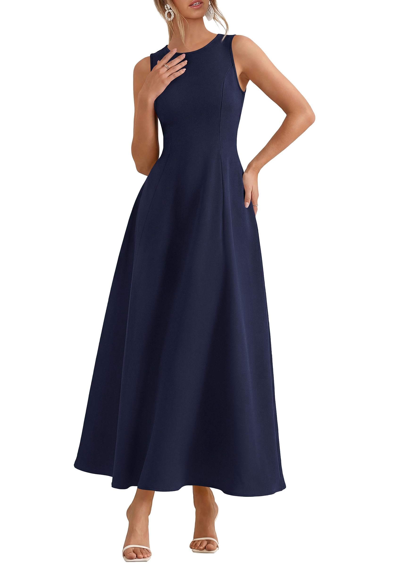 PRETTYGARDEN Women's Maxi Dress Summer Wedding Guest Spring A Line Long Tank Flowy Modest Sleeveless Cocktail Dresses