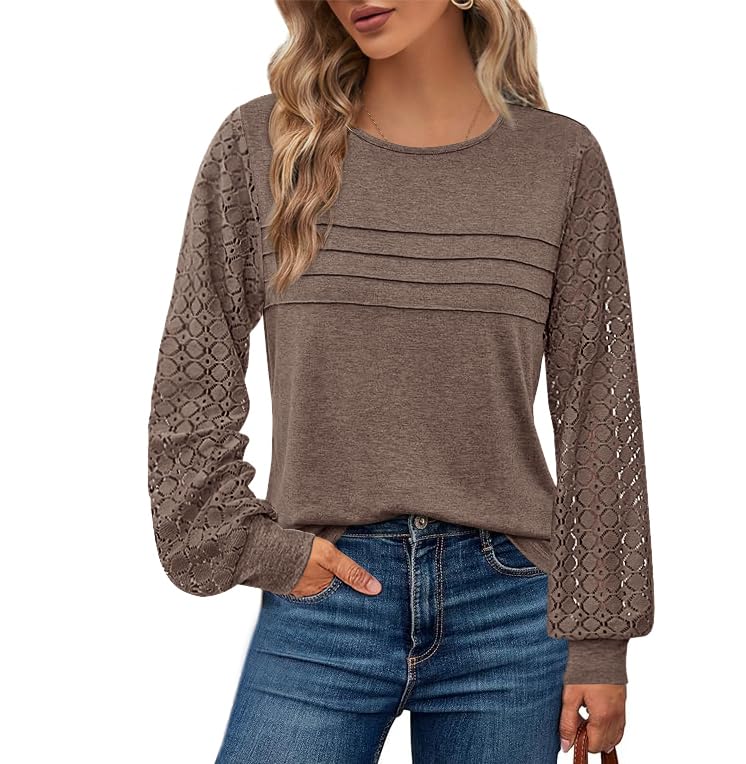 BTFBM Women's Long Sleeve Shirts Dressy Lace Fall Tops Trendy Business Casual T-Shirts Cute Work Outfits Blouses