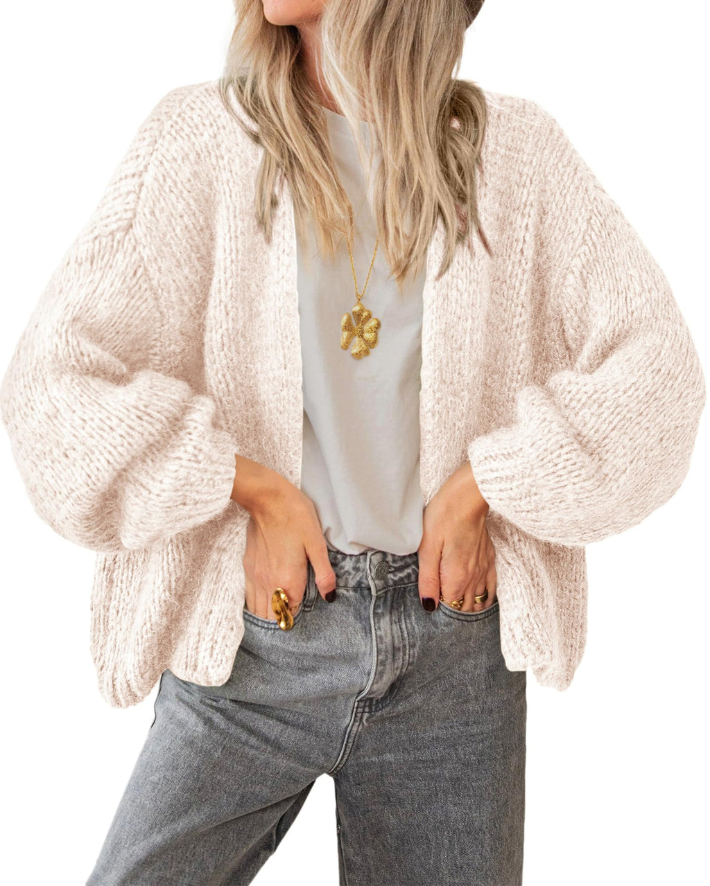 BTFBM Cardigan Sweaters for Women Fall Fashion Clothes | No Button No Pocket Design, Chunky Knit Open Front Cardigans, Ribbed Cuff Long Sleeve Sweater, Loose Winter Coat Clothing