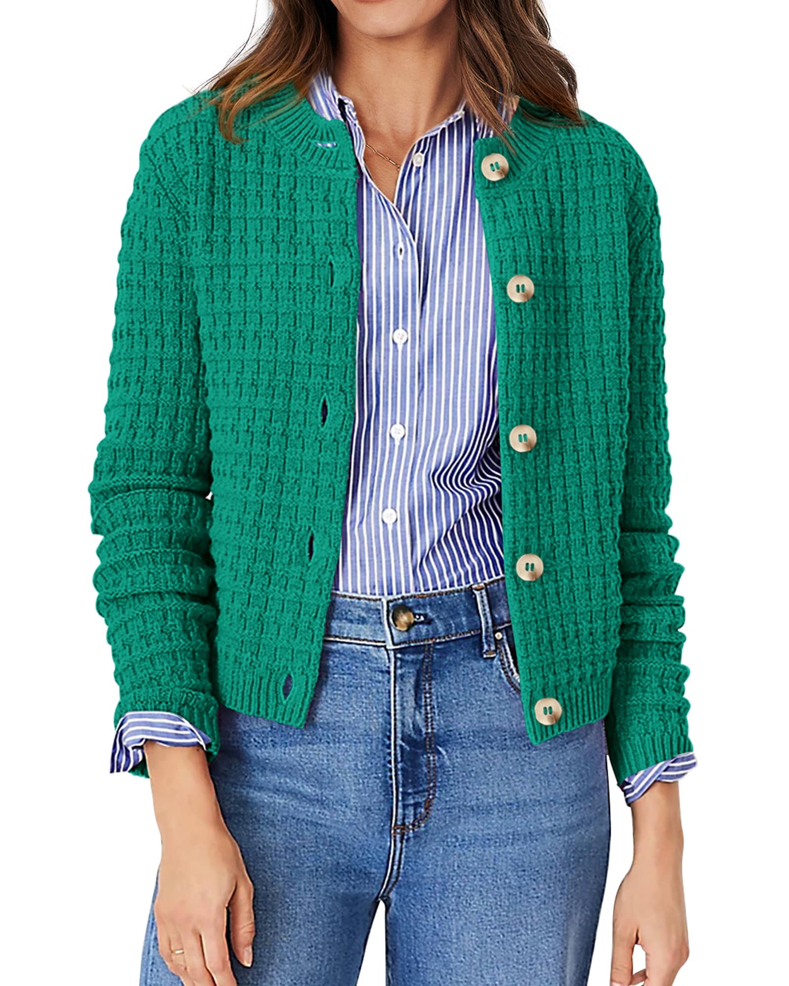 PRETTYGARDEN Women's Knit Cardigan Sweaters Casual Long Sleeve Open Front Button Down Trendy Jackets Outerwear