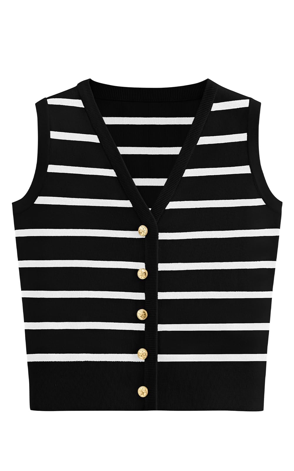 FreshPretty Women's Trendy Striped Sweater Vest V Neck Sleeveless Button Up Tank Tops Y2k Shirts Casual Business Summer Outfits