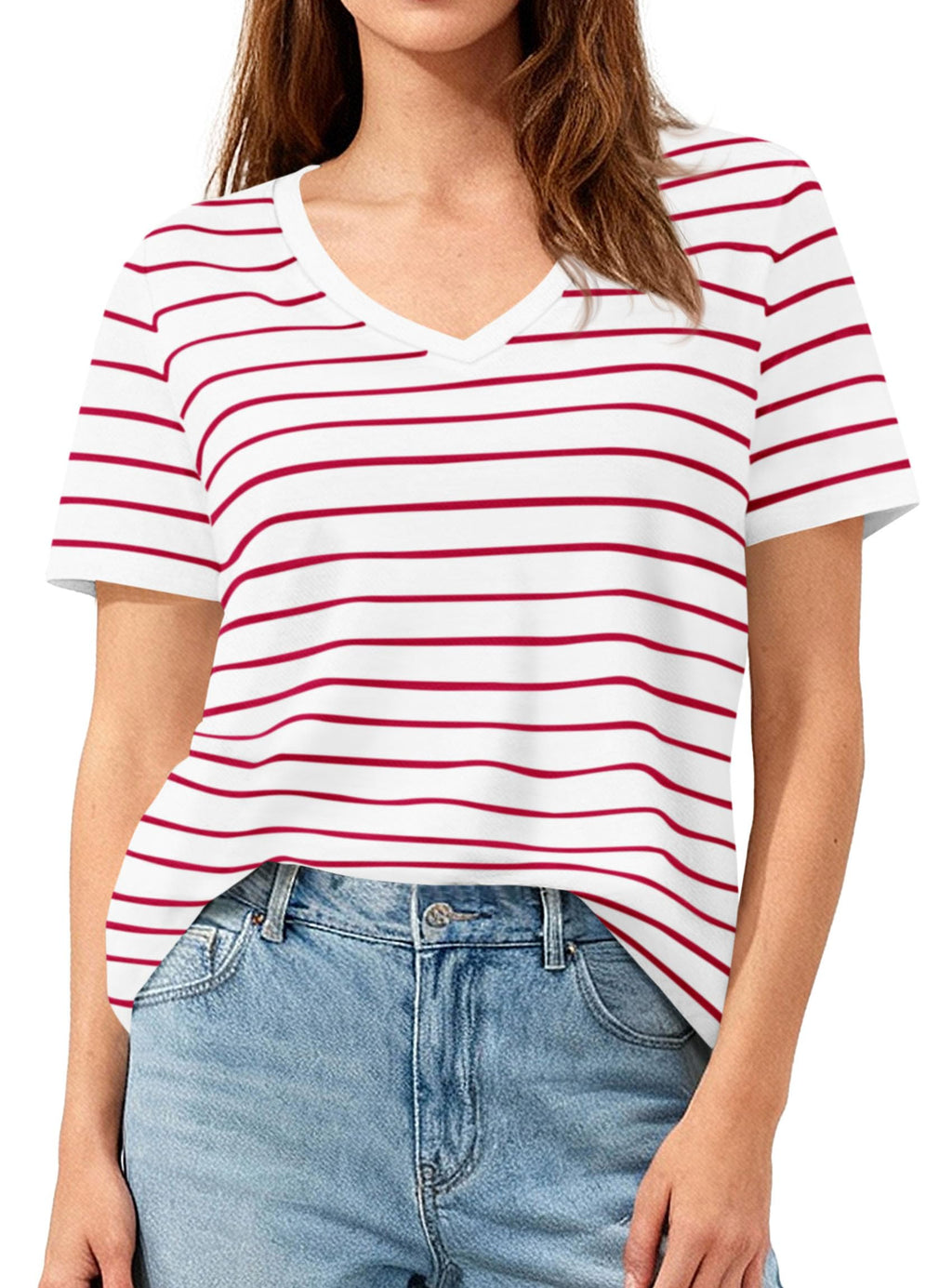 PRETTYGARDEN Short Sleeve Shirts for Women Spring V Neck Cute Tops Casual Striped Shirt Knitted Tees Summer Outfits