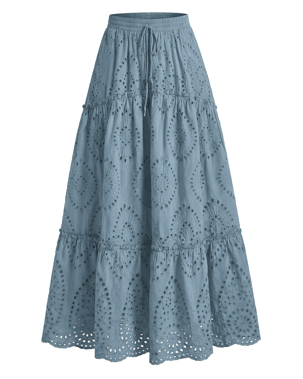 BTFBM Long Skirts for Women Summer Boho Lace Embroidery High Waist Flowy Tiered Spring Maxi Skirt Beach Vacation