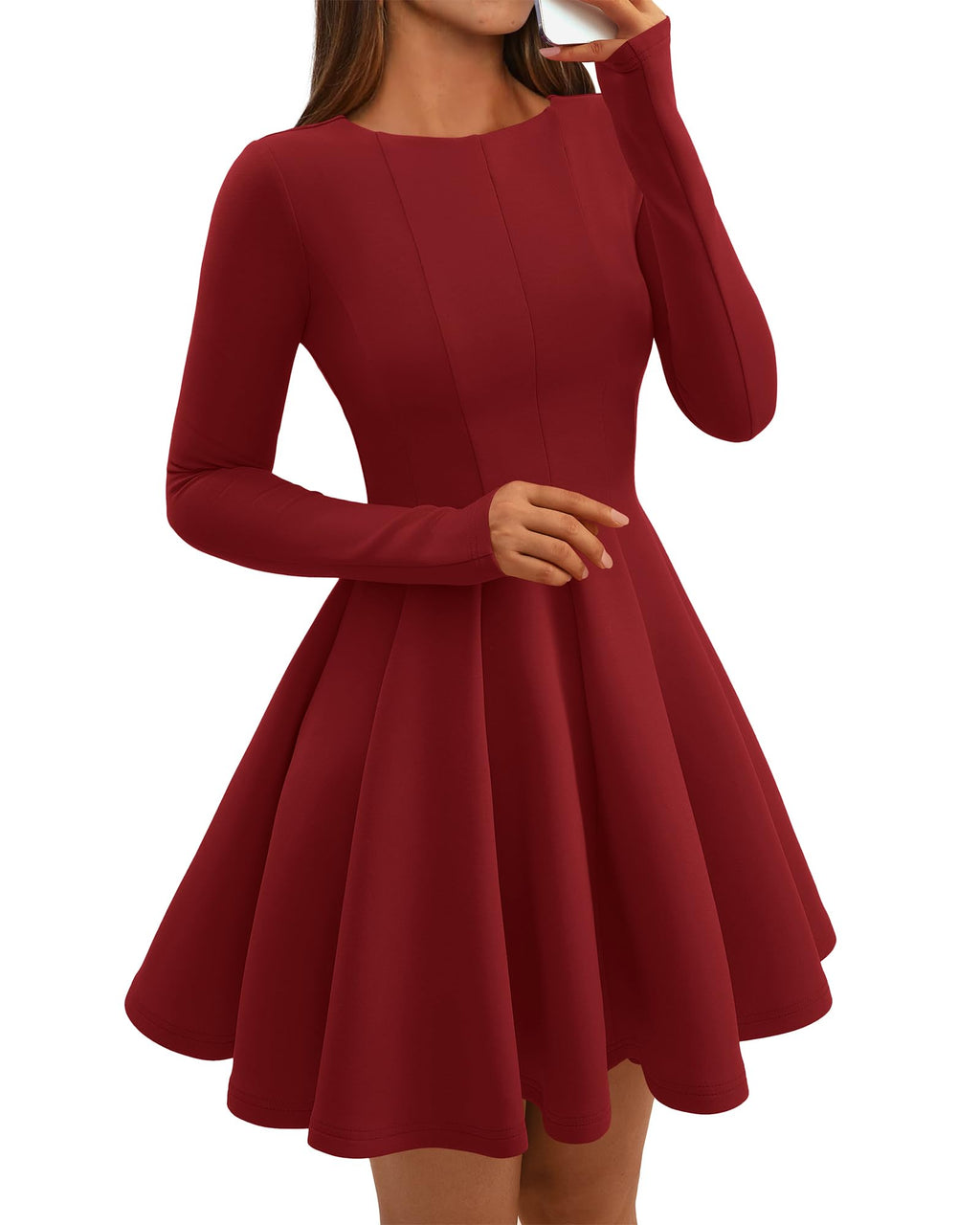 BTFBM Spring Dresses for Women Long Sleeve High Waist Pleated Flowy A Line Party Wedding Guest Dress Business Casual