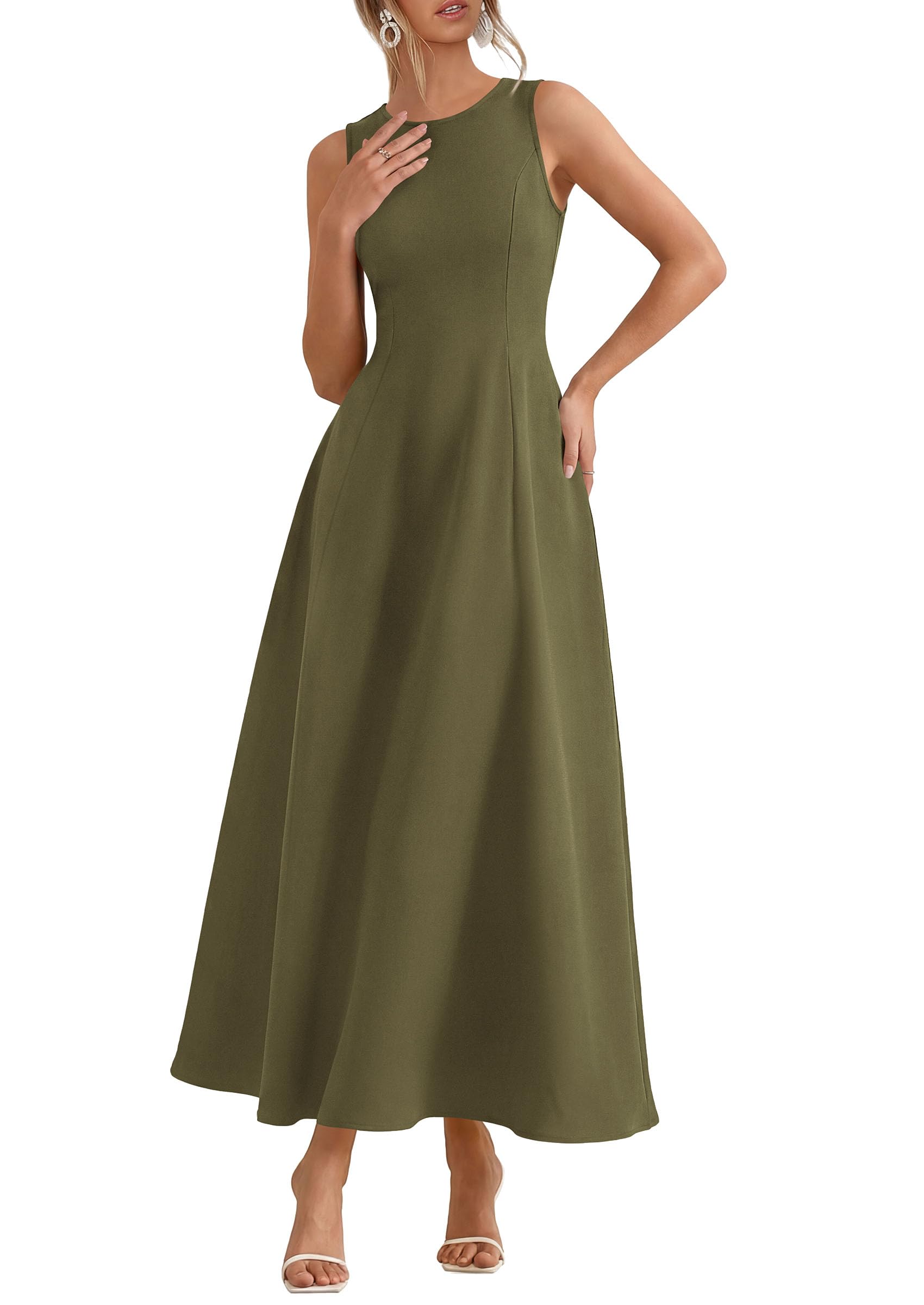 PRETTYGARDEN Women's Maxi Dress Summer Wedding Guest Spring A Line Long Tank Flowy Modest Sleeveless Cocktail Dresses