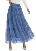 PRETTYGARDEN Tulle Skirts for Women Fall Fashion Elastic High Waisted Fairy Tiered Flowy A-Line Casual Maxi Long Skirt