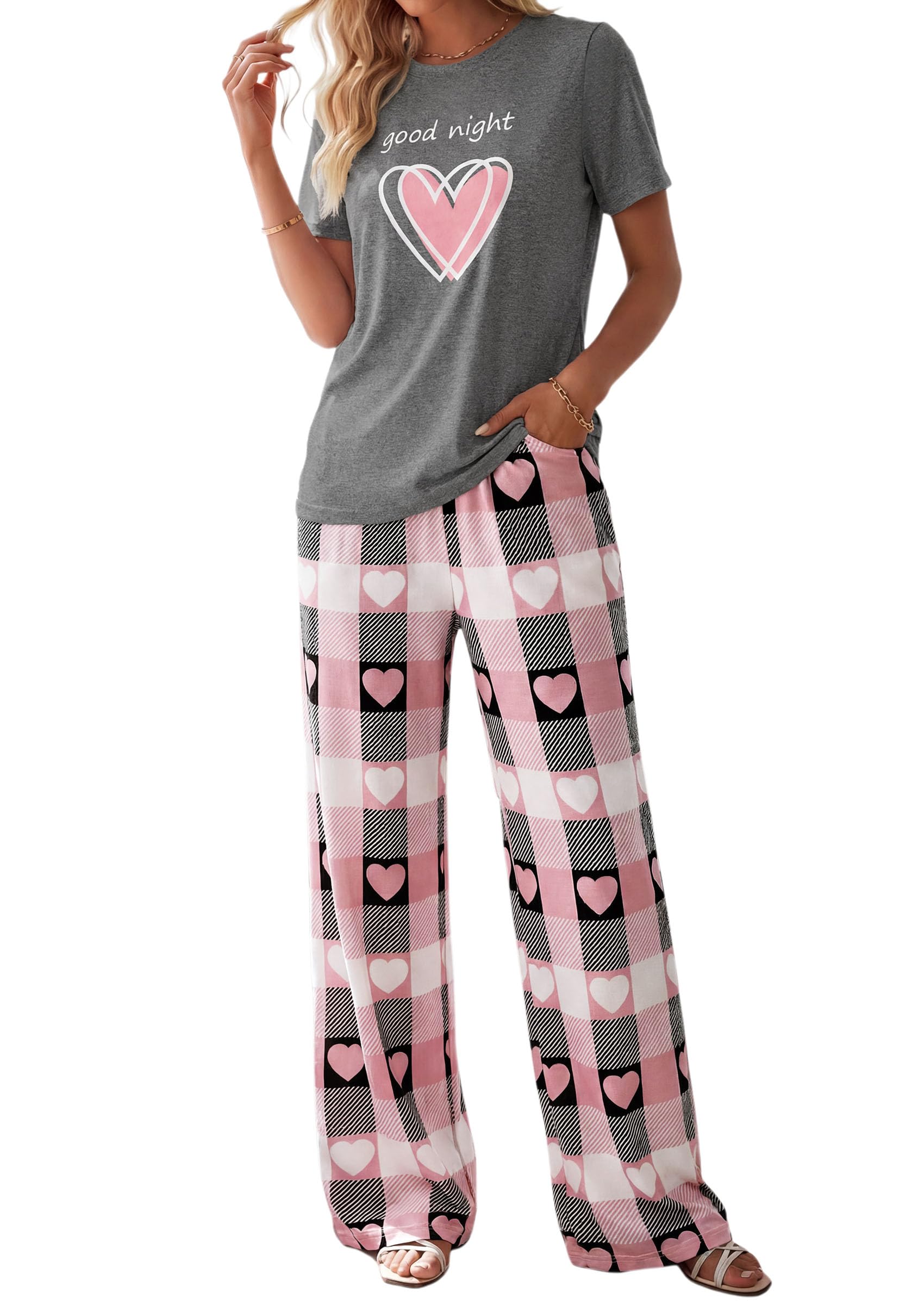 PRETTYGARDEN Womens Pajama Sets 2 Piece Lounge PJ Set Summer Soft Sleepwear Short Sleeve Top Loose Pants Spring Outfits