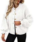 PRETTYGARDEN Womens Cropped Cardigans Trendy Ruffle Open Front Chunky Knit Sweater Oversized Button Down Fall Clothes