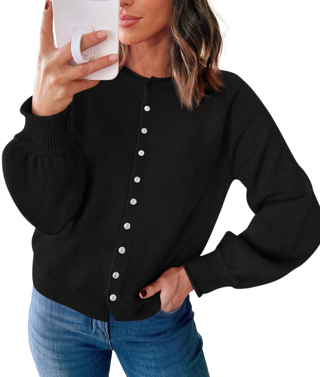 PRETTYGARDEN Women's Knit Cardigan Lightweight Cozy Sweaters Comfy Long Sleeve Work Tops, Button Down Shirts, Rolled Edges, Casual Fall Clothes for Going Out, Holiday, Winter Layering