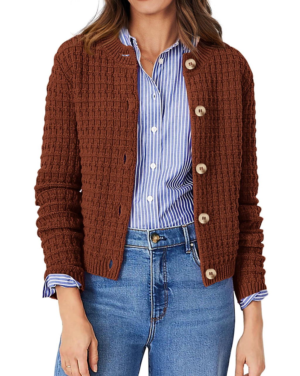 PRETTYGARDEN Women's Knit Cardigan Sweaters Casual Long Sleeve Open Front Button Down Trendy Jackets Outerwear