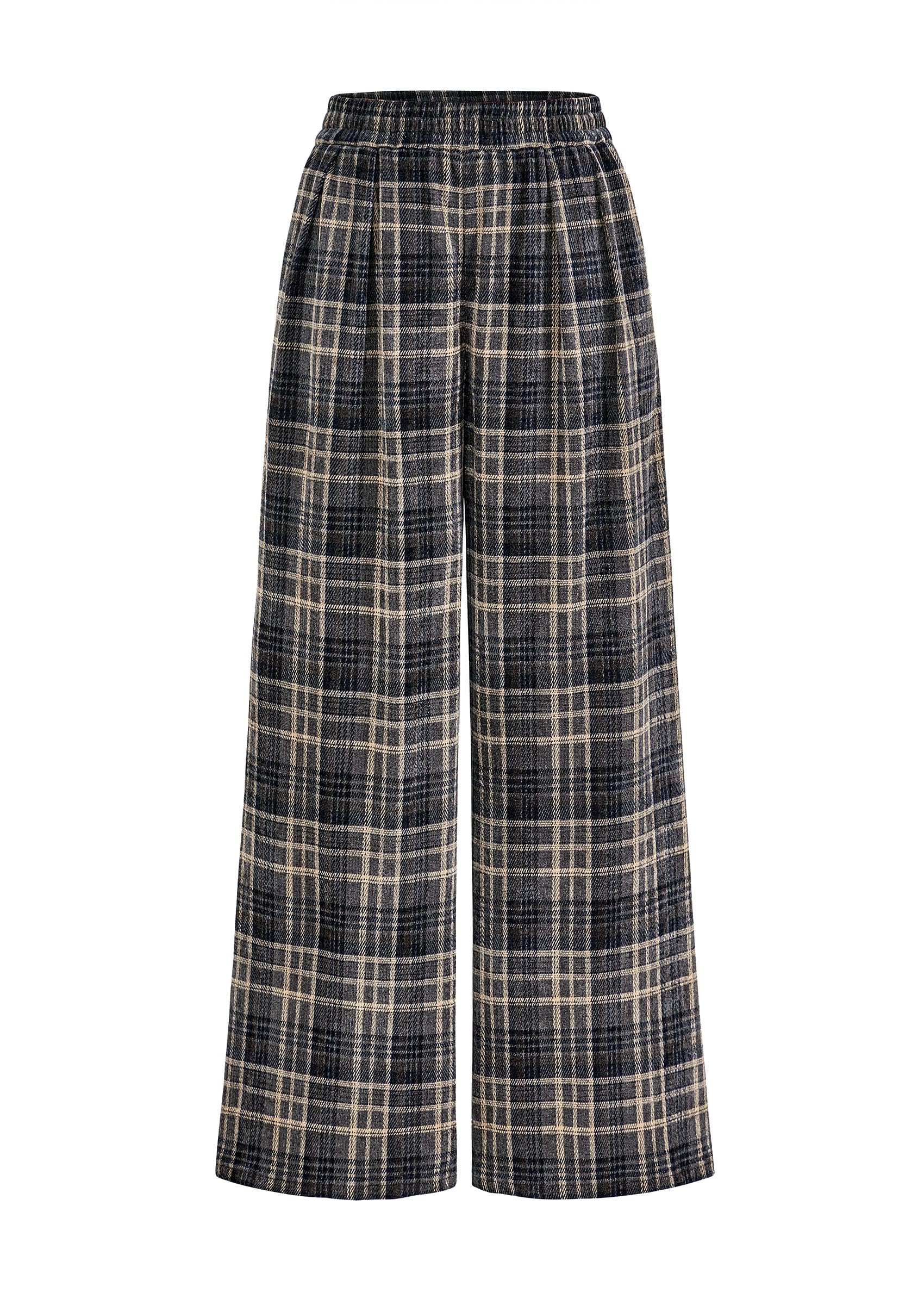 PRETTYGARDEN Casual Women's Pants Elastic Waist Palazzo Long Pajama Wide Leg Trousers Knit Fall Outfits with Pockets