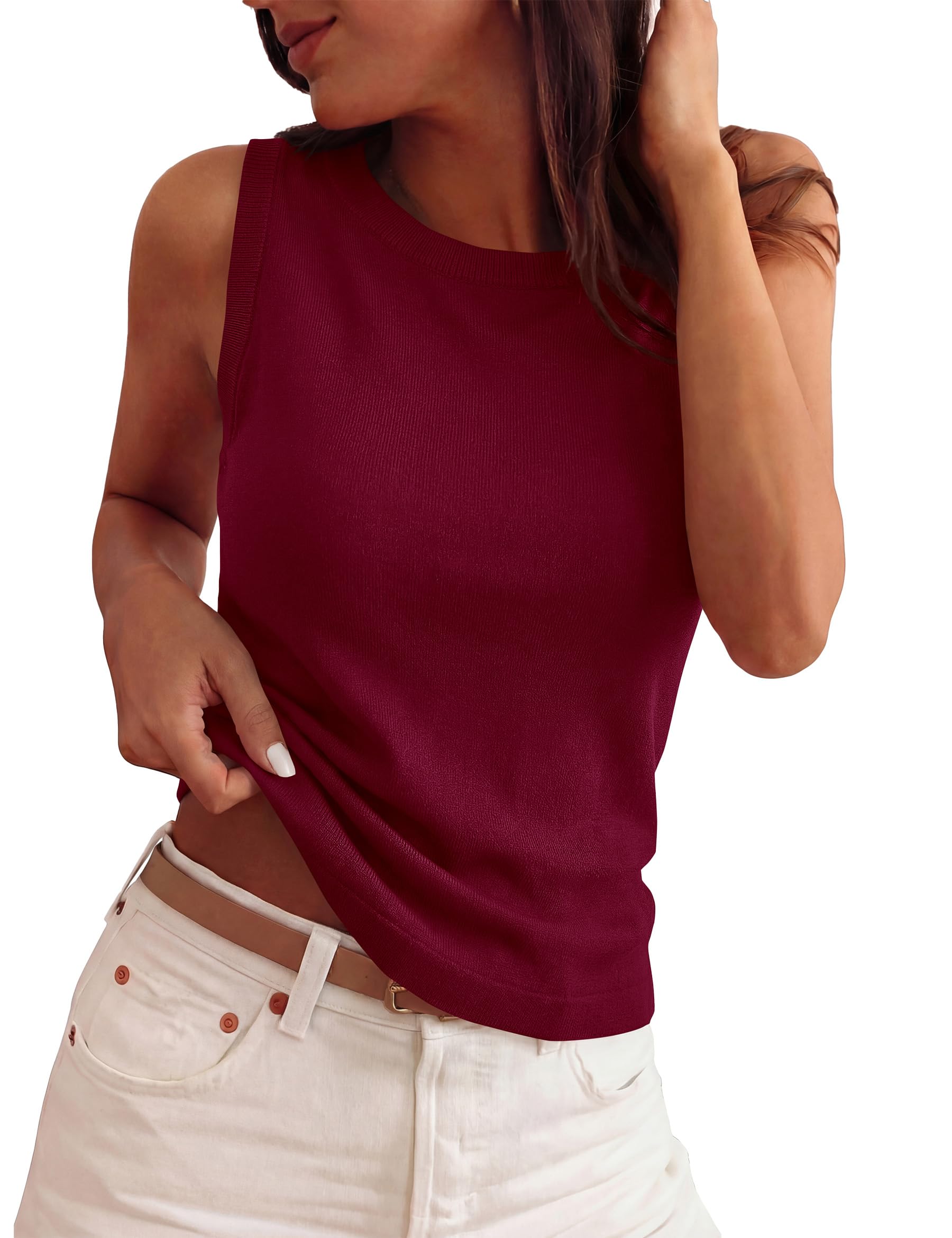 PRETTYGARDEN Sleeveless Sweater Tops for Women Summer Dressy Ribbed Tank Tops Spring Business Casual Work Shirts Blouses