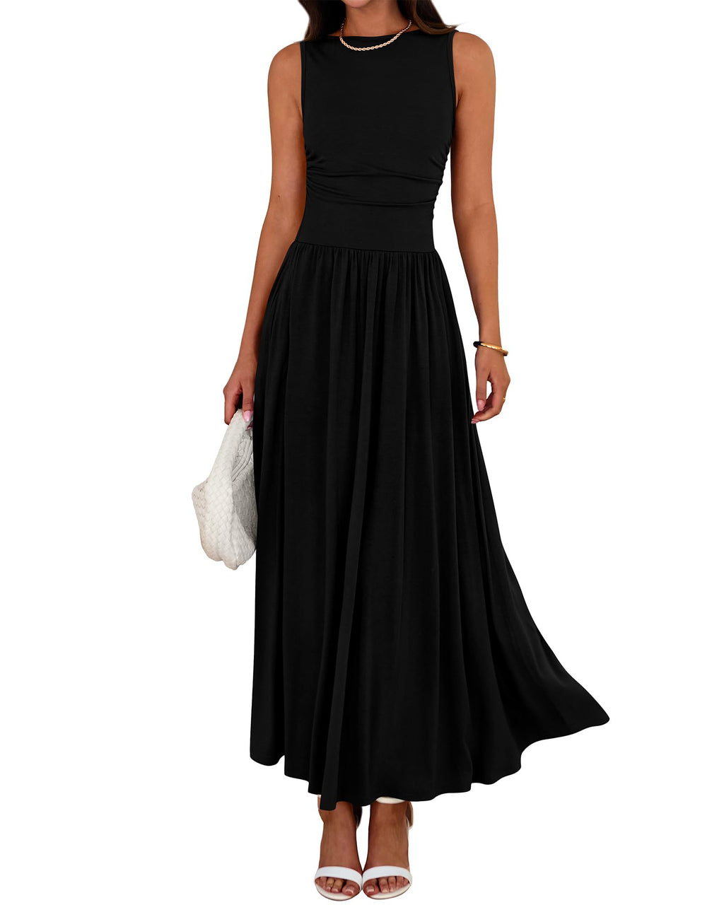 BTFBM Summer Maxi Dresses for Women Spring Sleeveless Casual Ruched High Waisted Long Sundress Flowy Beach Dress