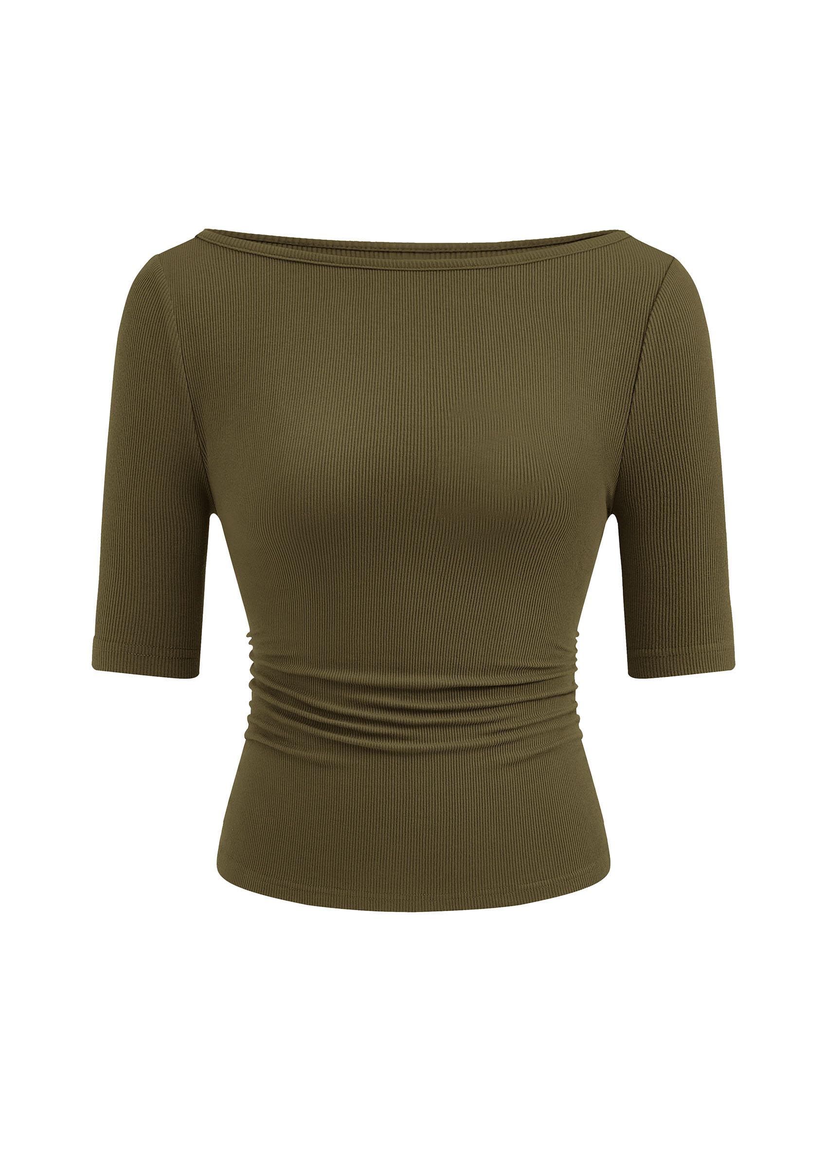 PRETTYGARDEN Womens Summer Short Sleeve Tops Boat Neck Ribbed Knit Slim Fit T Shirt Casual Basic Top Spring Clothes