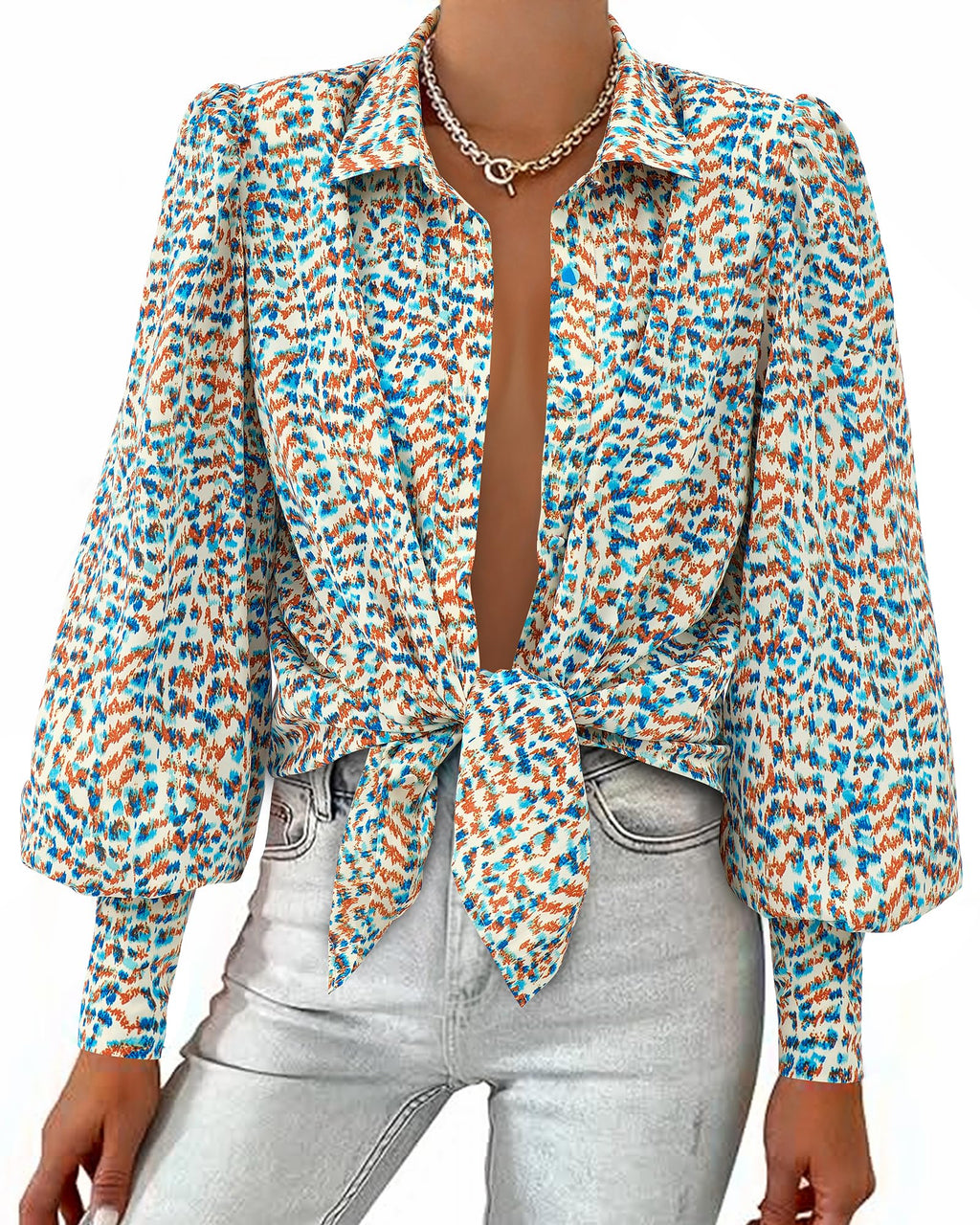 BTFBM Women Fashion Button Down Shirts V Neck Boho Printed Long Sleeve Blouses Dressy Casual Spring Fall Tops