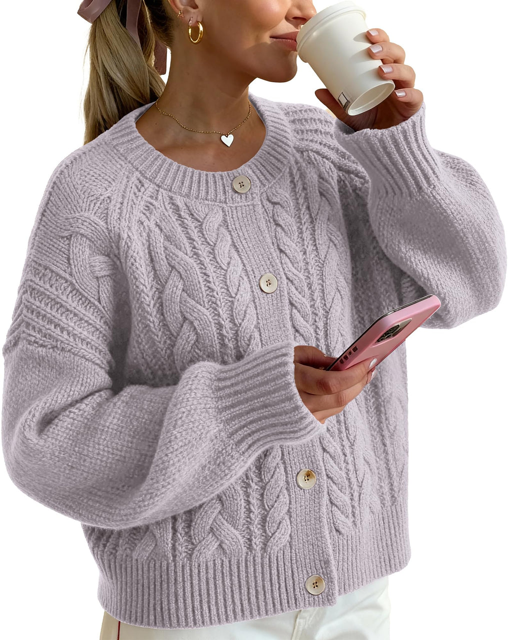 FreshPretty Chunky Cardigan Sweaters for Women Fall Fashion Button Long Sleeve Loose Cable Knit Winter Coats Outerwear