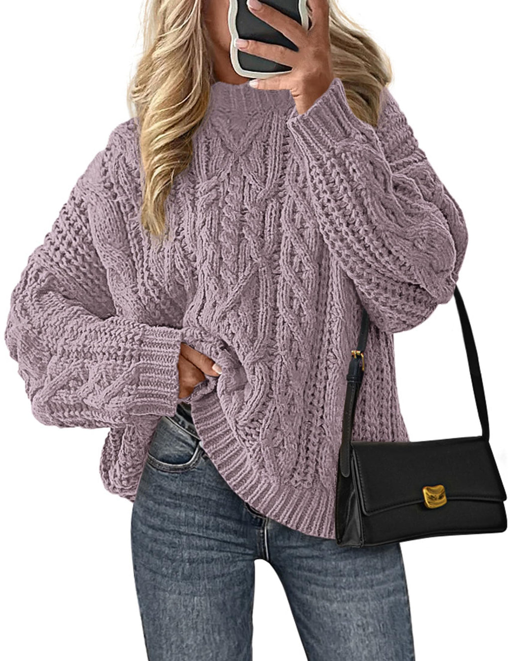PRETTYGARDEN Women's Oversized Fall Sweaters Casual Long Sleeve Crewneck Chunky Cable Knit Pullover Tops Winter Clothes