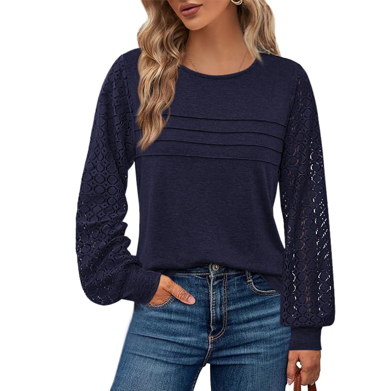 BTFBM Women's Long Sleeve Shirts Dressy Lace Fall Tops Trendy Business Casual T-Shirts Cute Work Outfits Blouses